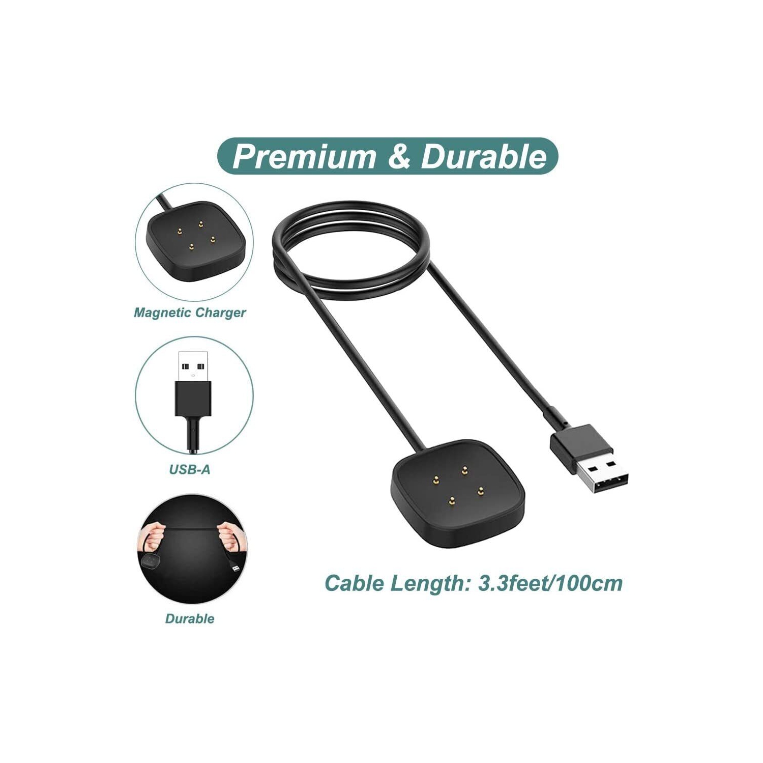 Chargeur USB compatible avec les montres intelligentes Versa 4/Versa 3/Sense 2/Sense de Fitbit, lot de 2 câbles de recharge rapide câble de recharge