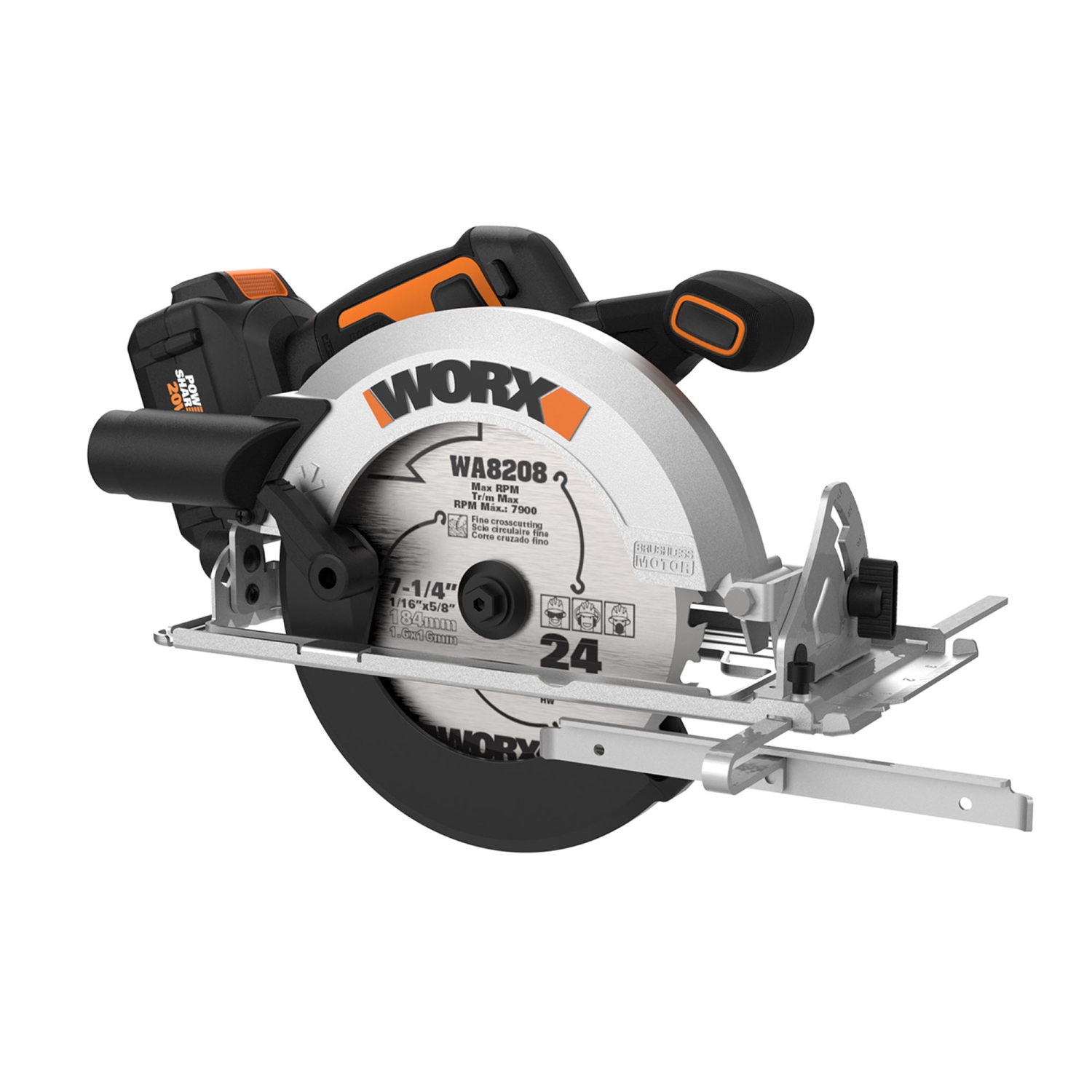 Scie circulaire sans fil 20&nbsp;V Power Share 4,0&nbsp;Ah WORX Nitro WX520&nbsp;L de 7,25 po avec moteur sans balais