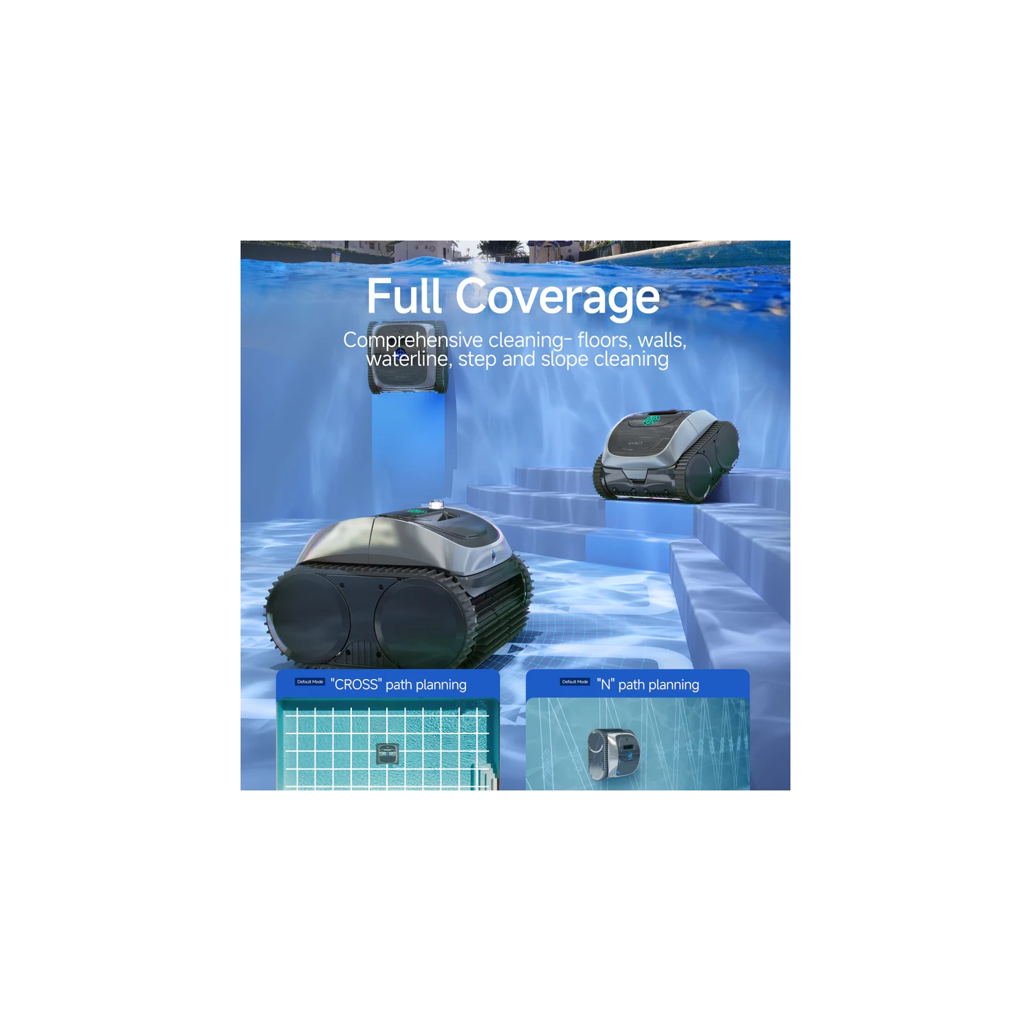 2025 New WYBOT C1 Cordless Robotic Pool Cleaner, 150-Min Runtime Full Pool Cleaning for In-Ground Pools up to 1600 sq. ft, Smart Path Planning, Wall