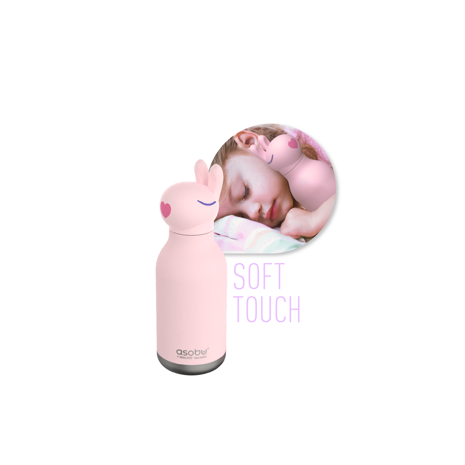 Bouteille d'eau isotherme pour enfants avec tête d'animal douce amovible de 16 oz d'Asobu Bestie