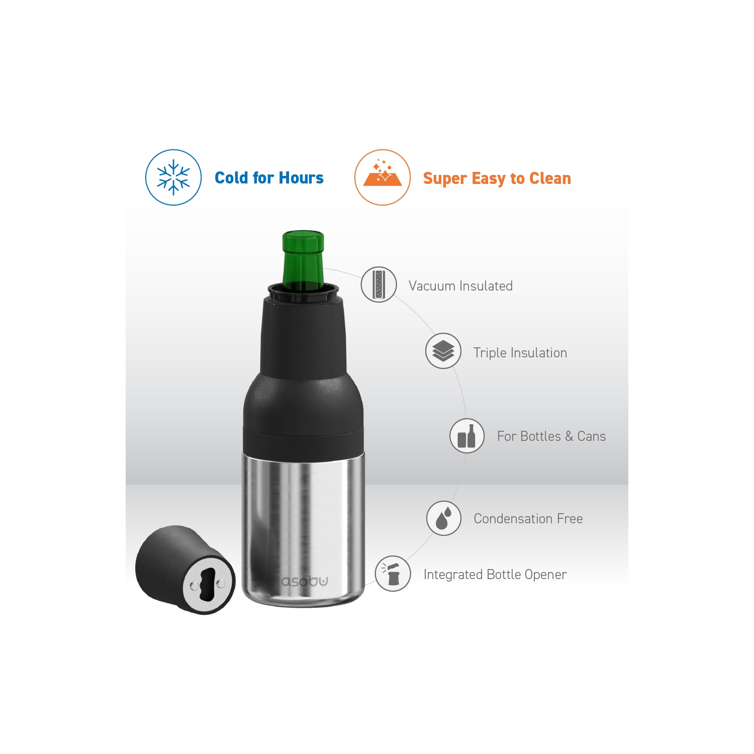 Asobu Frosty Beer 2 Go Vacuum Insulated Double Walled Stainless Steel Beer Can and Bottle Cooler with Beer Opener Eco Friendly and Bpa Fre