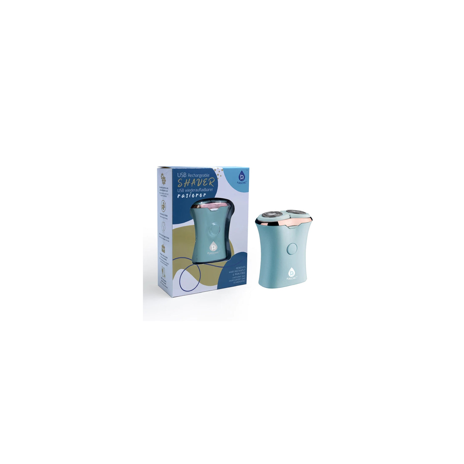 Pursonic Rechargeable USB Ladies Shaver, Removes Hair Instantly & Pain Free Blue