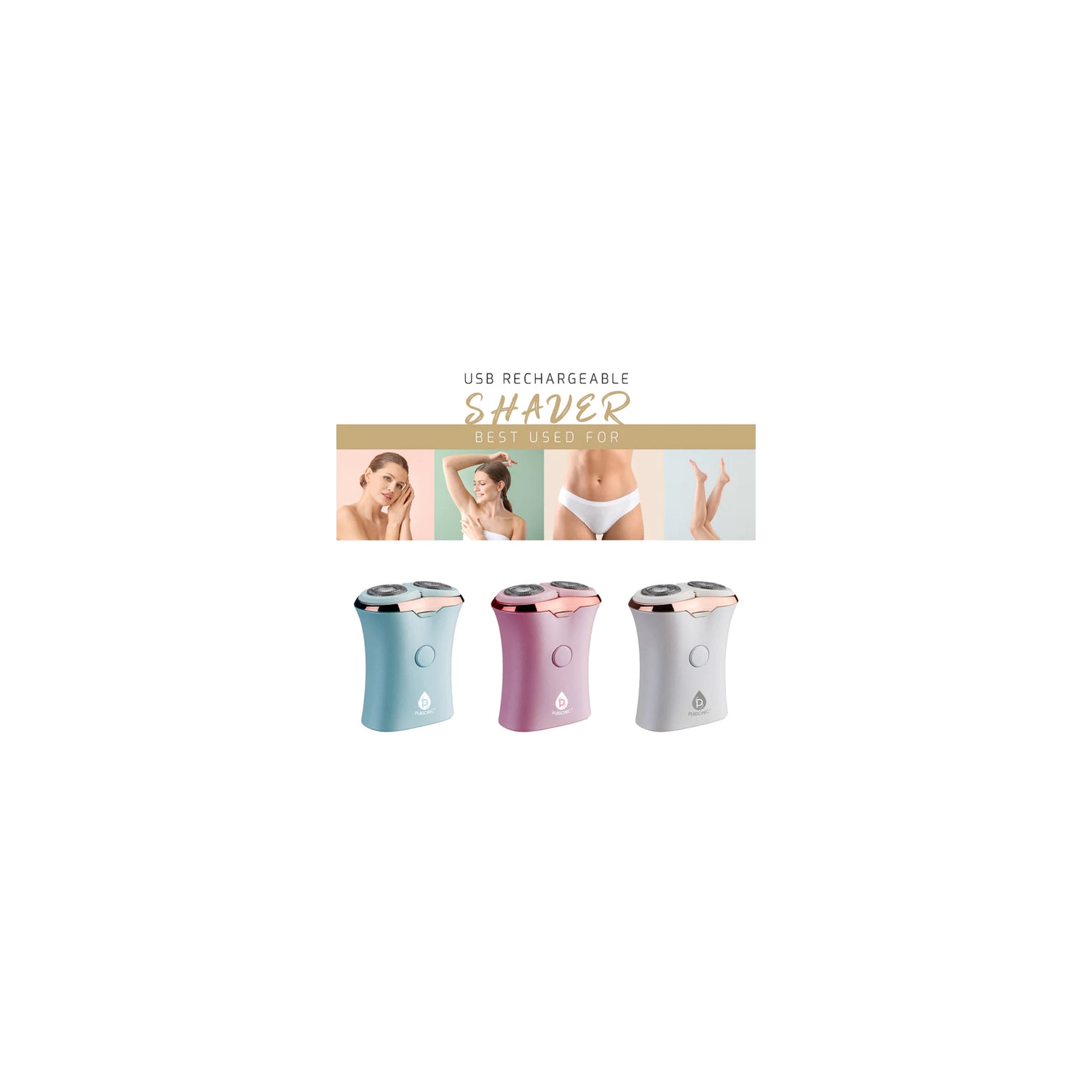 Pursonic Rechargeable USB Ladies Shaver, Removes Hair Instantly & Pain Free White