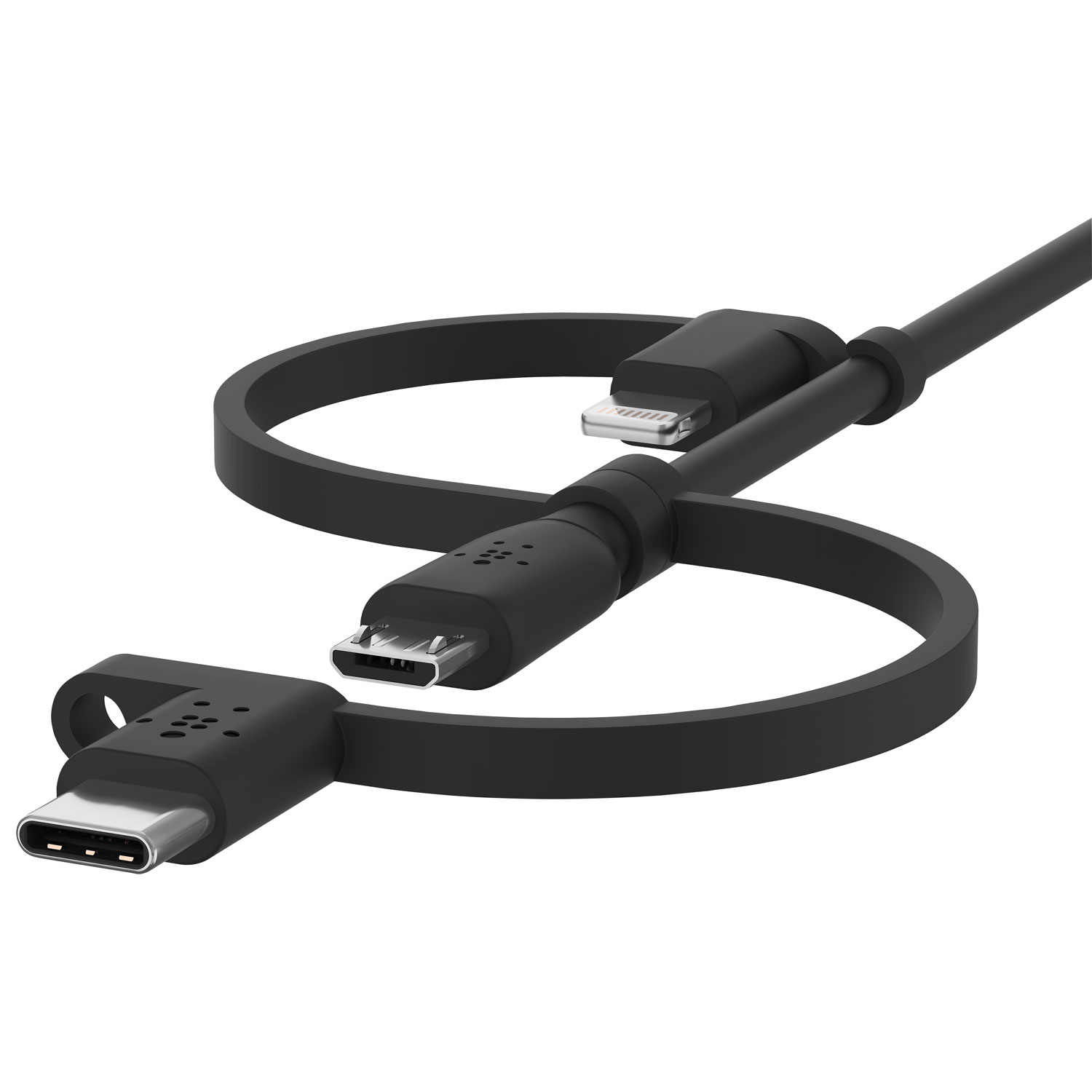 Câble USB-A à micro-USB 3-en-1 de 1 m avec adaptateurs USB-C/Lightning de Belkin (CAC001bt1MBK) - Noir
