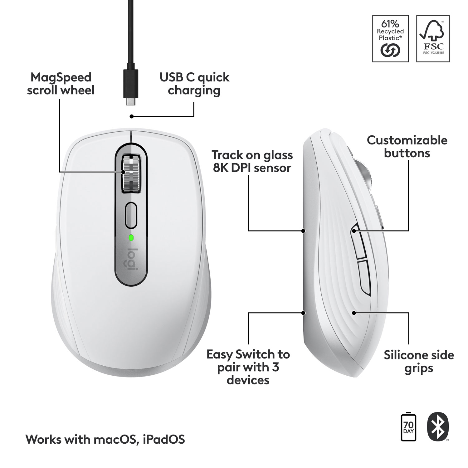 Logitech MX Anywhere 3S Wireless Compact Darkfield Mouse for Mac - Pale Grey - Only at Best Buy