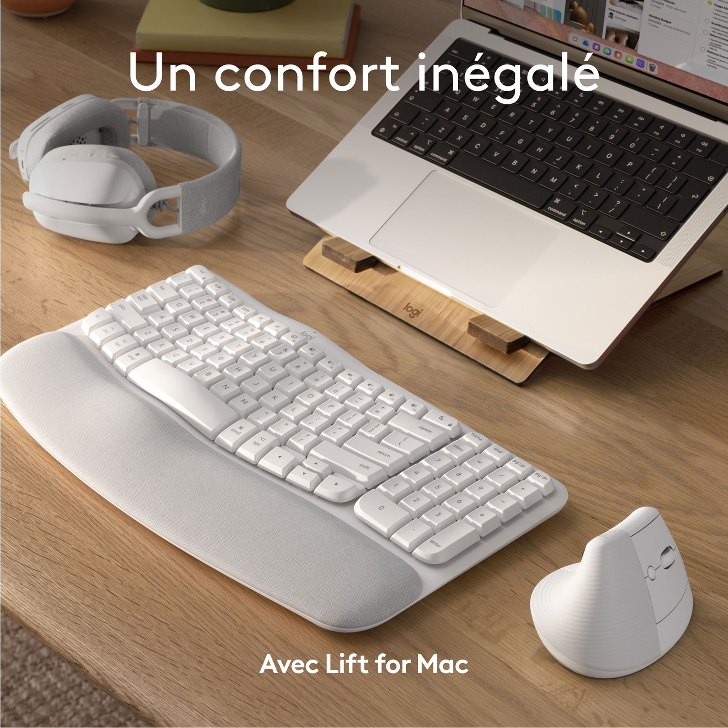 Clavier ergonomique pleine grandeur sans fil Wave Keys de Logitech pour Mac - Blanc cassé