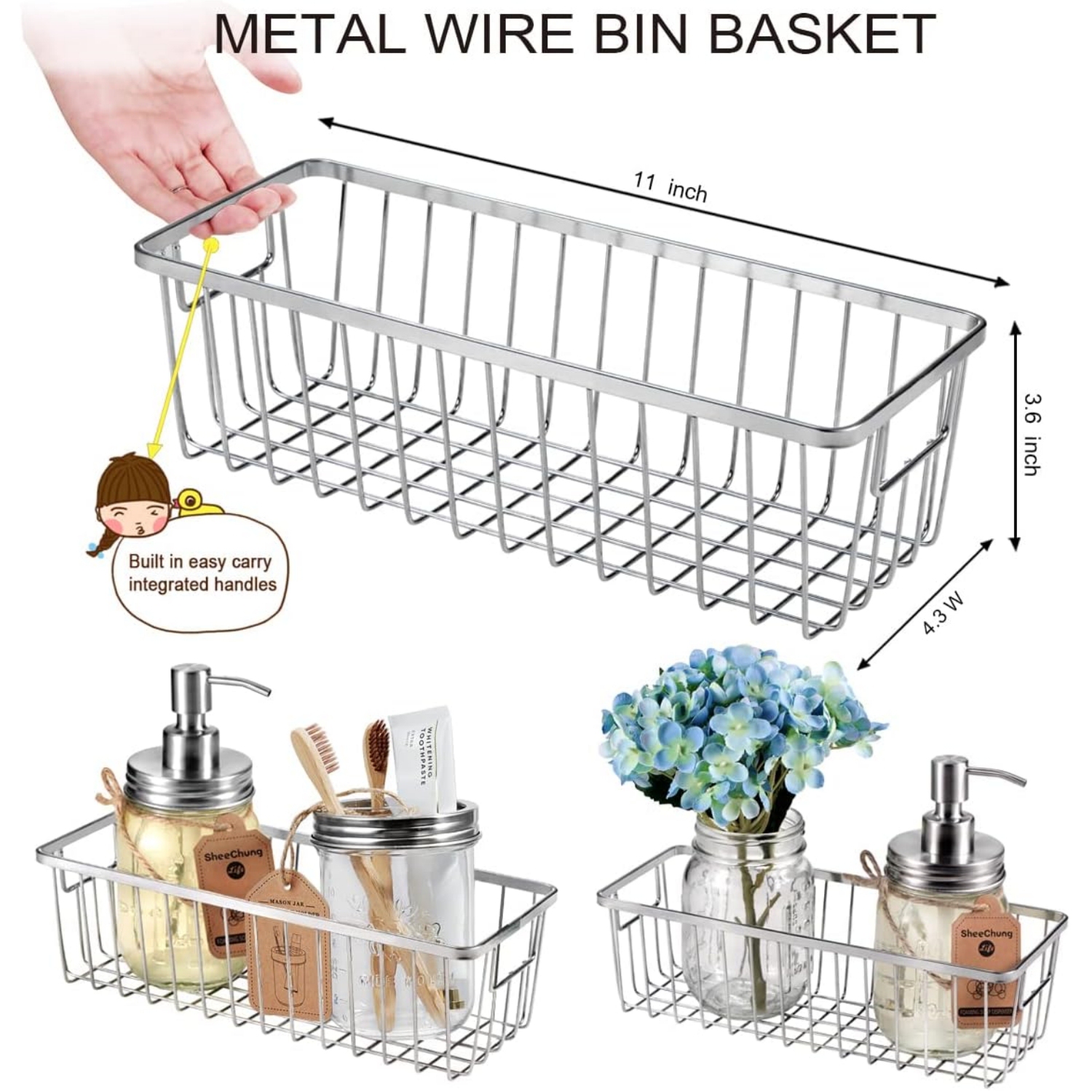 NIERBO Brushed Nickel 6 Pieces Premium Mason Jar Bathroom Accessories Set - Rustic Farmhouse Decor, for Bathroom, Kitchen