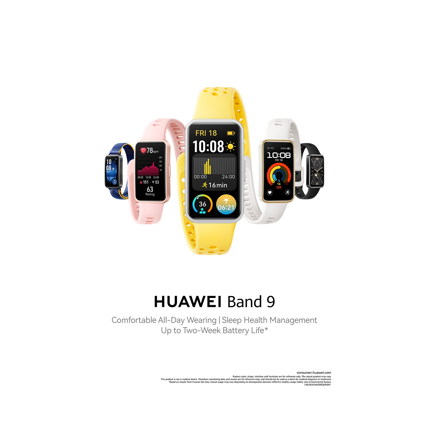 Bracelet 9 DE HUAWEI，Port confortable toute la journée, recharge rapide et batterie durable，Réglages intelligents de la luminosité，100 modes