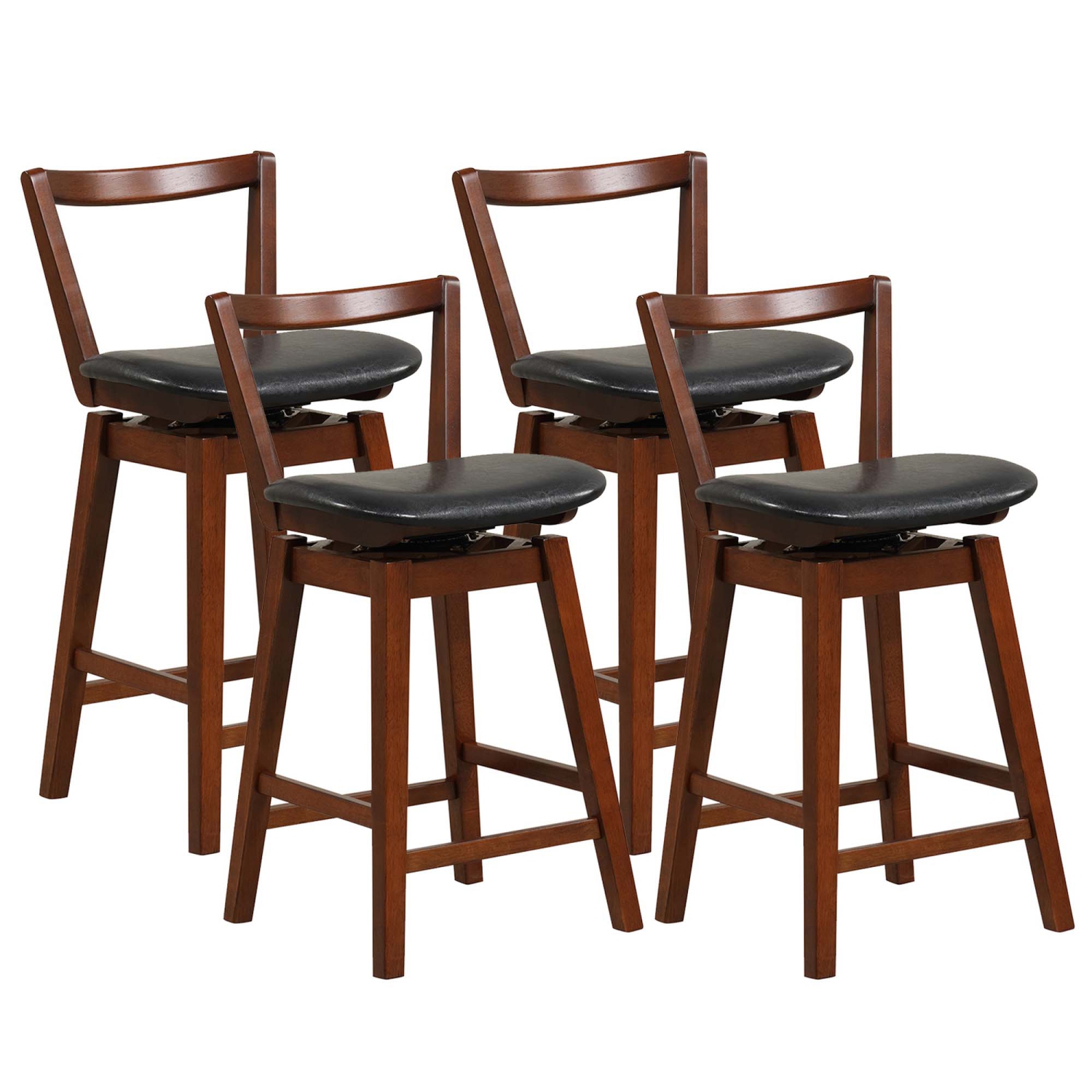 Costway Swivel Counter Height Bar Stool Set of 4 26" Upholstered PU Leather Kitchen