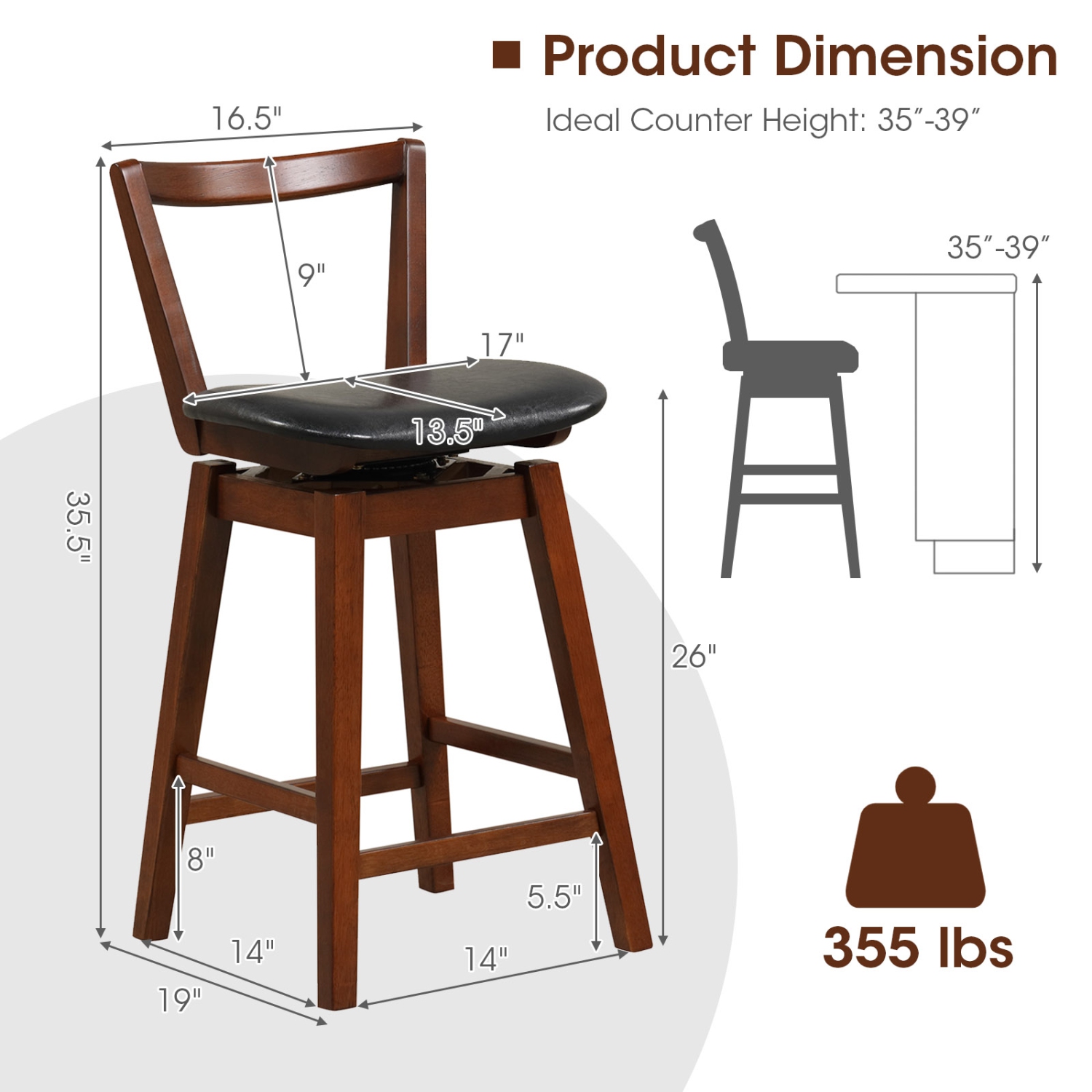 Costway Swivel Counter Height Bar Stool Set of 4 26" Upholstered PU Leather Kitchen