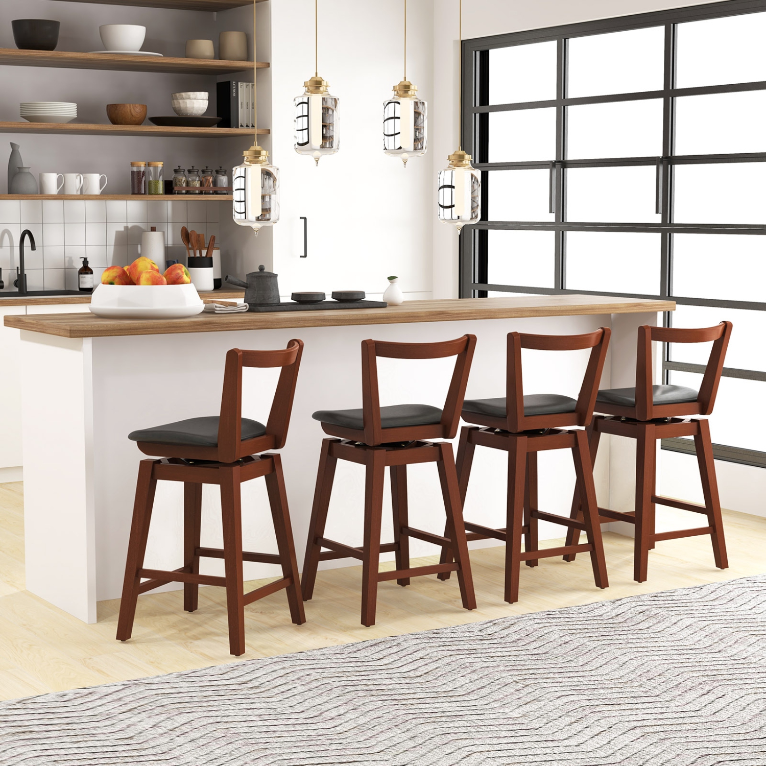 Costway Swivel Counter Height Bar Stool Set of 4 26" Upholstered PU Leather Kitchen