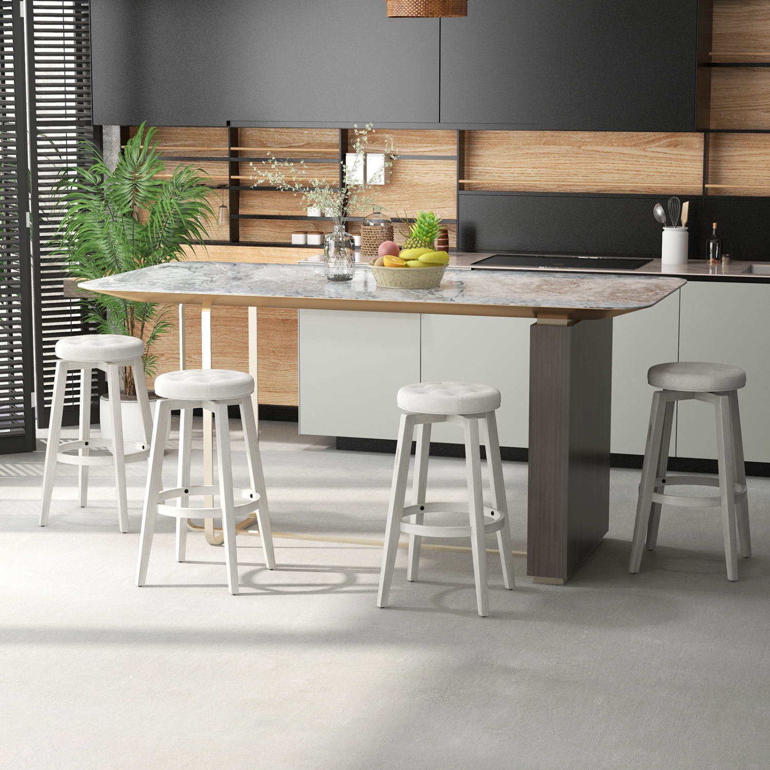 Ensemble de 2 tabourets de bar pivotants de 30 po avec cadre en bois et en caoutchouc à hauteur de bar de Costway - Beige