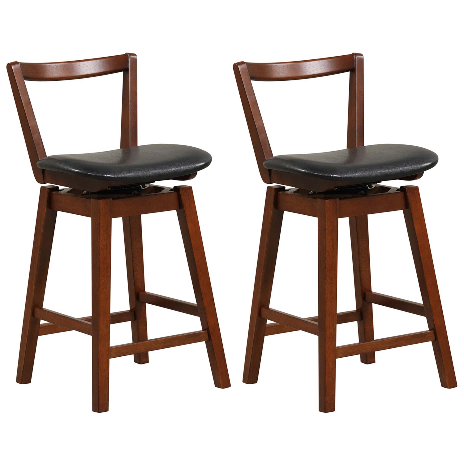 Costway Swivel Counter Height Bar Stool Set of 2 26" Upholstered PU Leather Kitchen