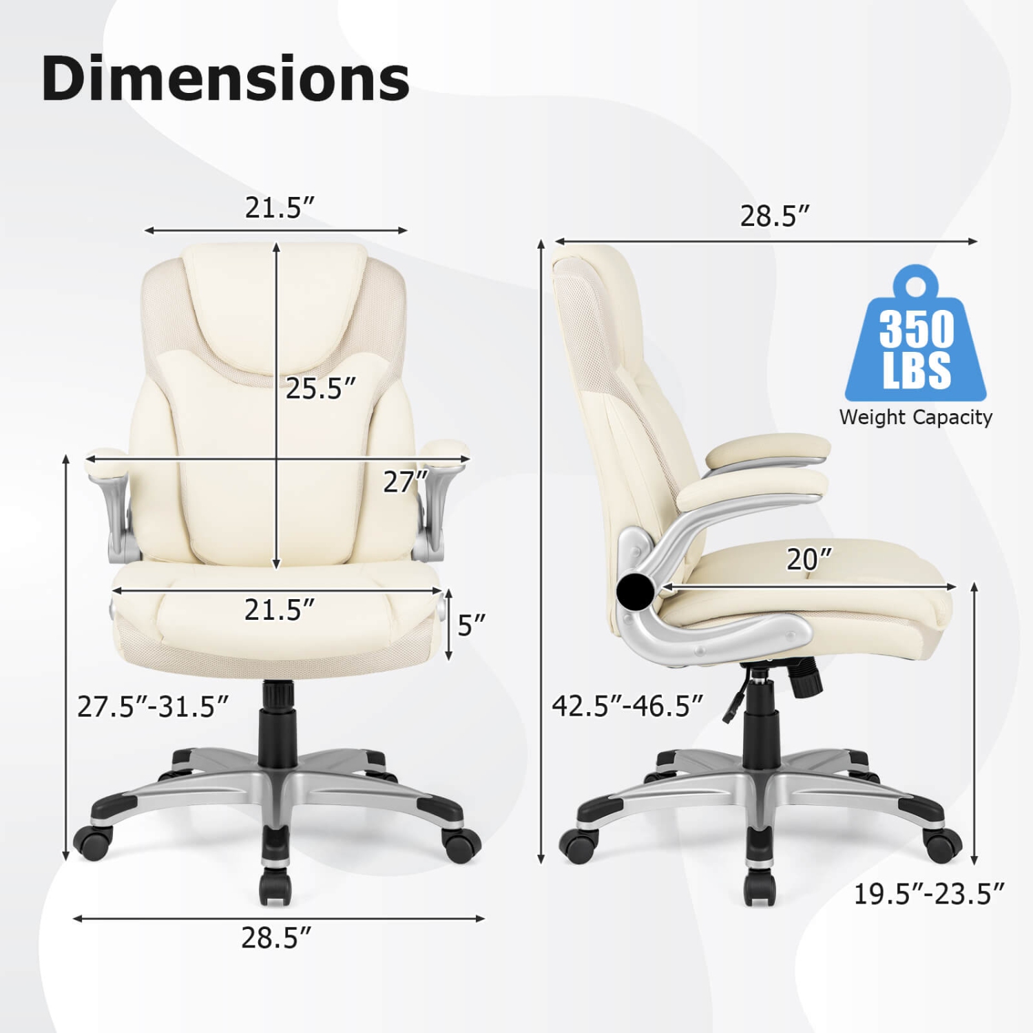 Fauteuil de bureau ergonomique pivotant en cuir de polyuréthane avec accoudoirs rabattables beige de Costway