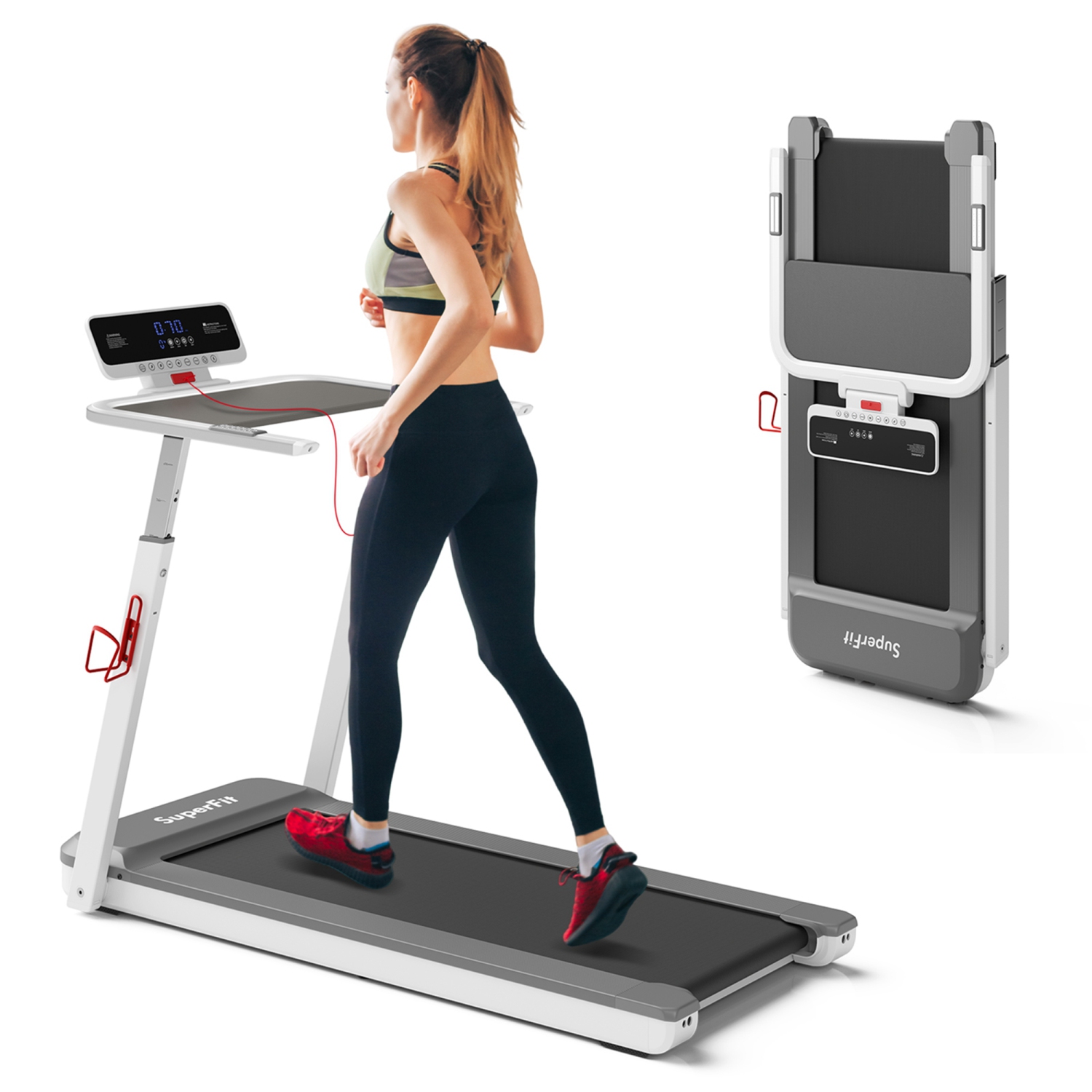 Superfit 3HP Running Machine Folding Treadmill Adjustable Height APP Control Table Board
