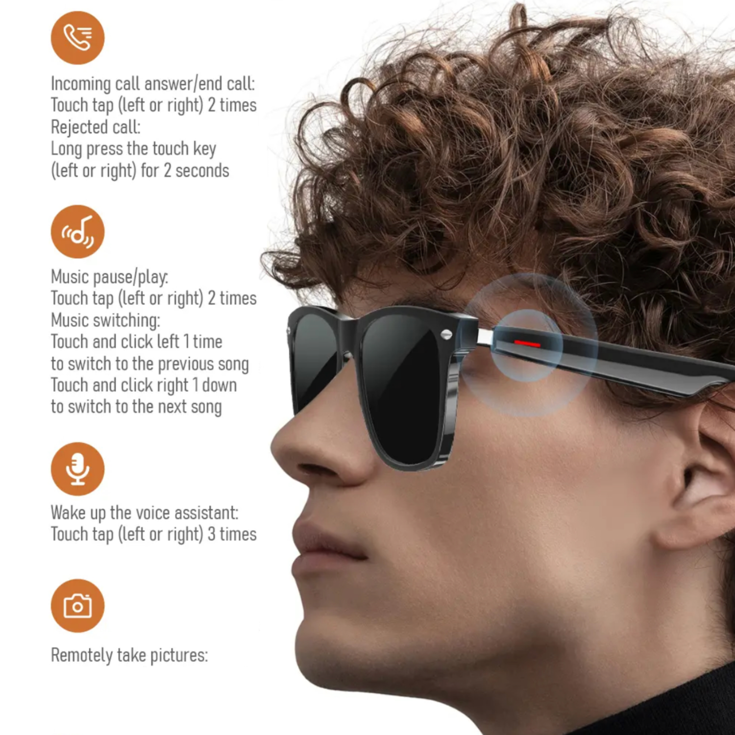 Lunettes de soleil intelligentes Bluetooth TUTT | Assistance vocale IA Appel et contrôle de la musique et de la caméra | Protection UV Anti-Ray | Kit