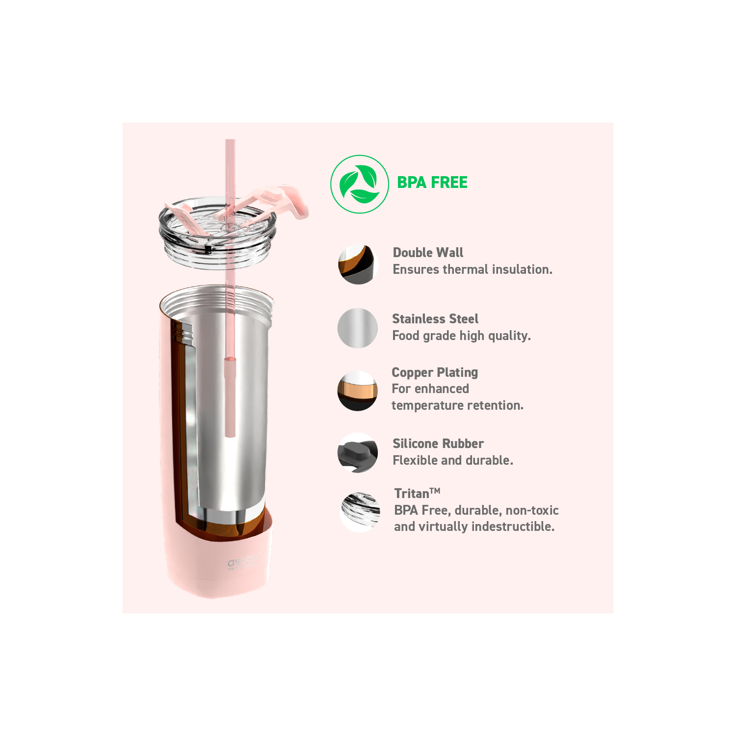 Asobu Aqualina Stainless Steel Insulated Water Bottle with Interchangeable Hot and Cold Lid and Built in Straw