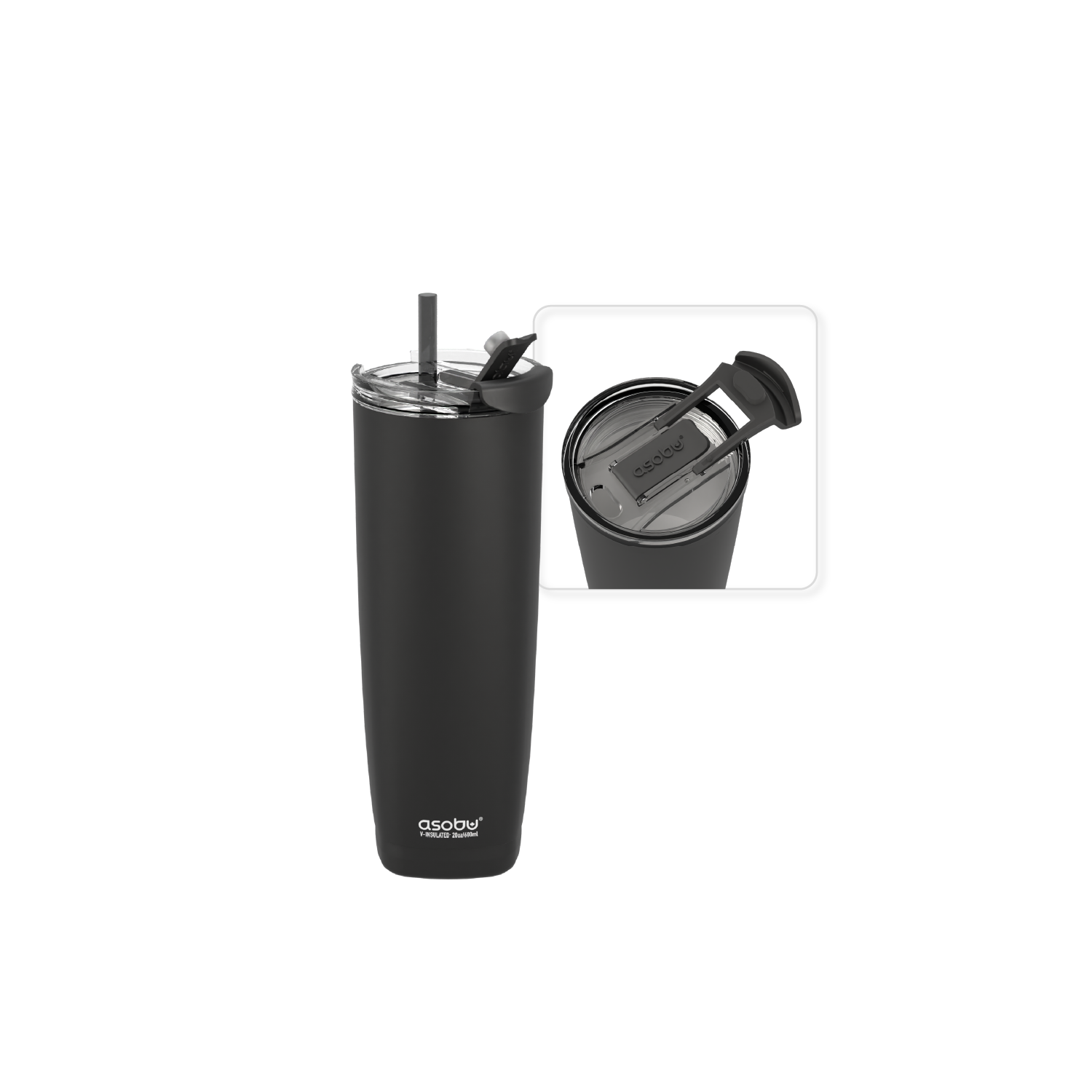 Bouteille d'eau isotherme en acier inoxydable Aqualina d'Asobu avec couvercle interchangeable pour le chaud et le froid et paille intégrée