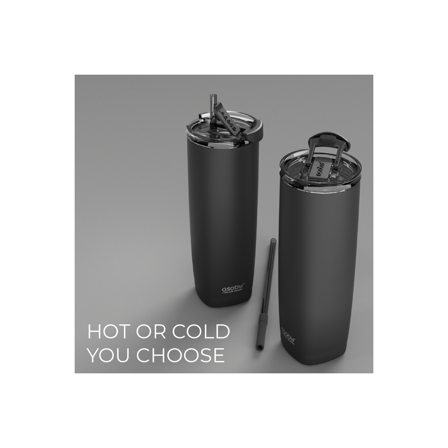 Bouteille d'eau isotherme en acier inoxydable Aqualina d'Asobu avec couvercle interchangeable pour le chaud et le froid et paille intégrée