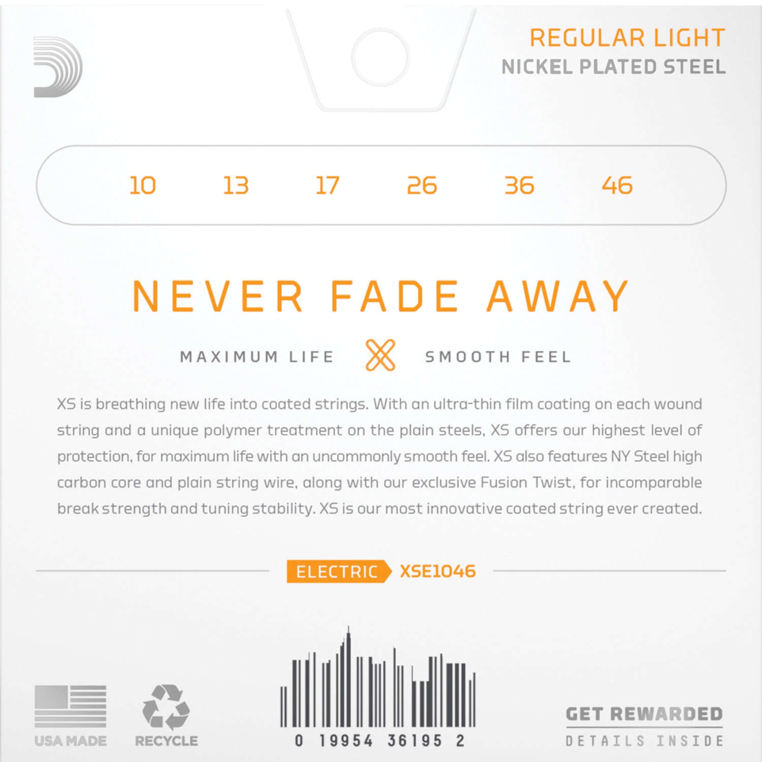 Cordes de guitare électrique à revêtement en nickel NPS d'Addario XS - lumière régulière 10-46