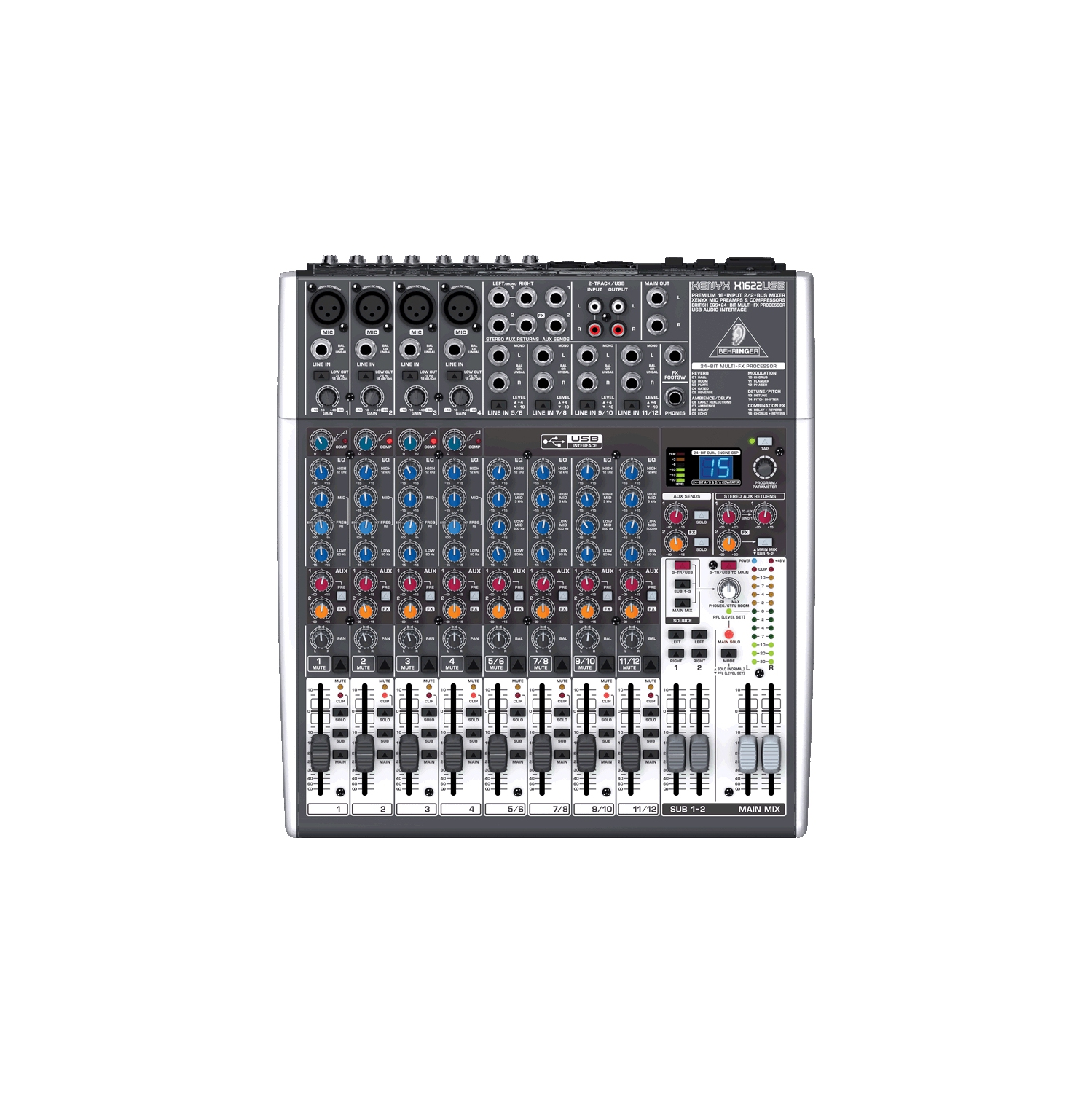 Console de mixage bus USB à 16 entrées X1622 de Behringer 2/2 avec EFX et USB