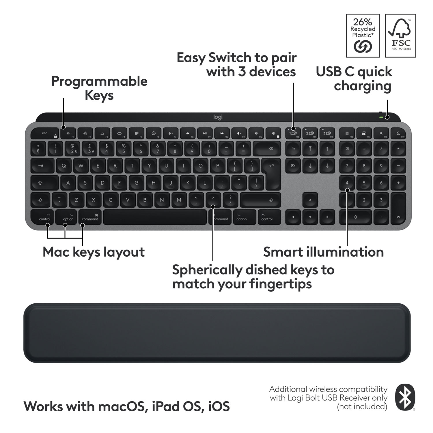 Ensemble Bluetooth MX Keys S de Logitech pour Mac/iPad - Gris cosmique
