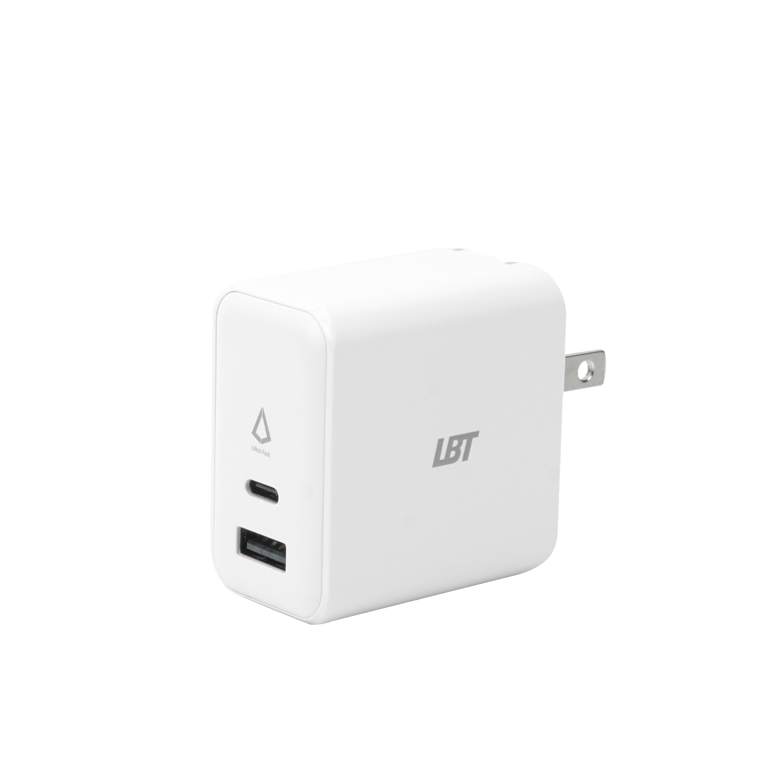 Chargeur mural double port 65&nbsp;W ultra rapide GAN PD Mini de LBT - Blanc