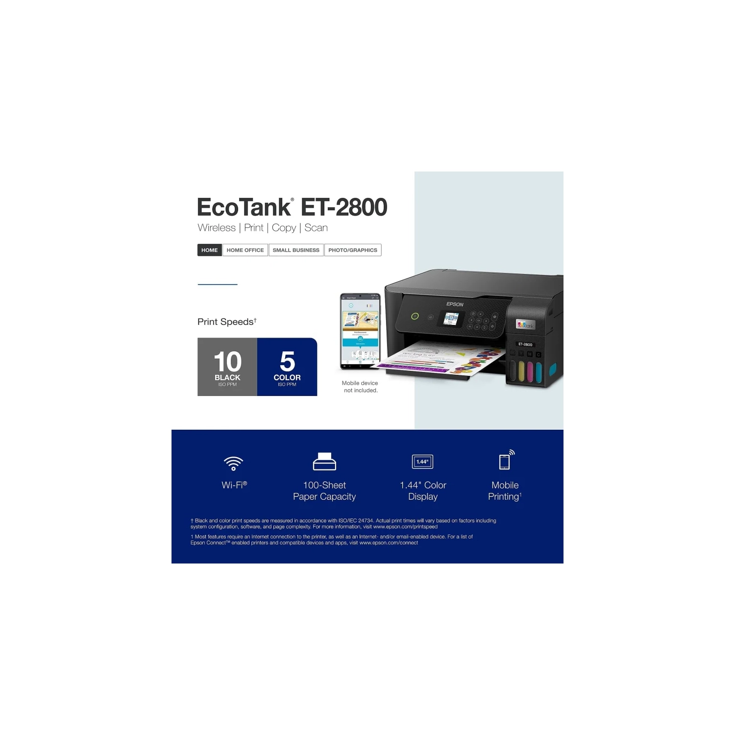 Imprimante tout-en-un couleur sans fil EcoTank et-2800 d'Epson - Impression sans cartouche avec numérisation et photocopie | imprimante de base à