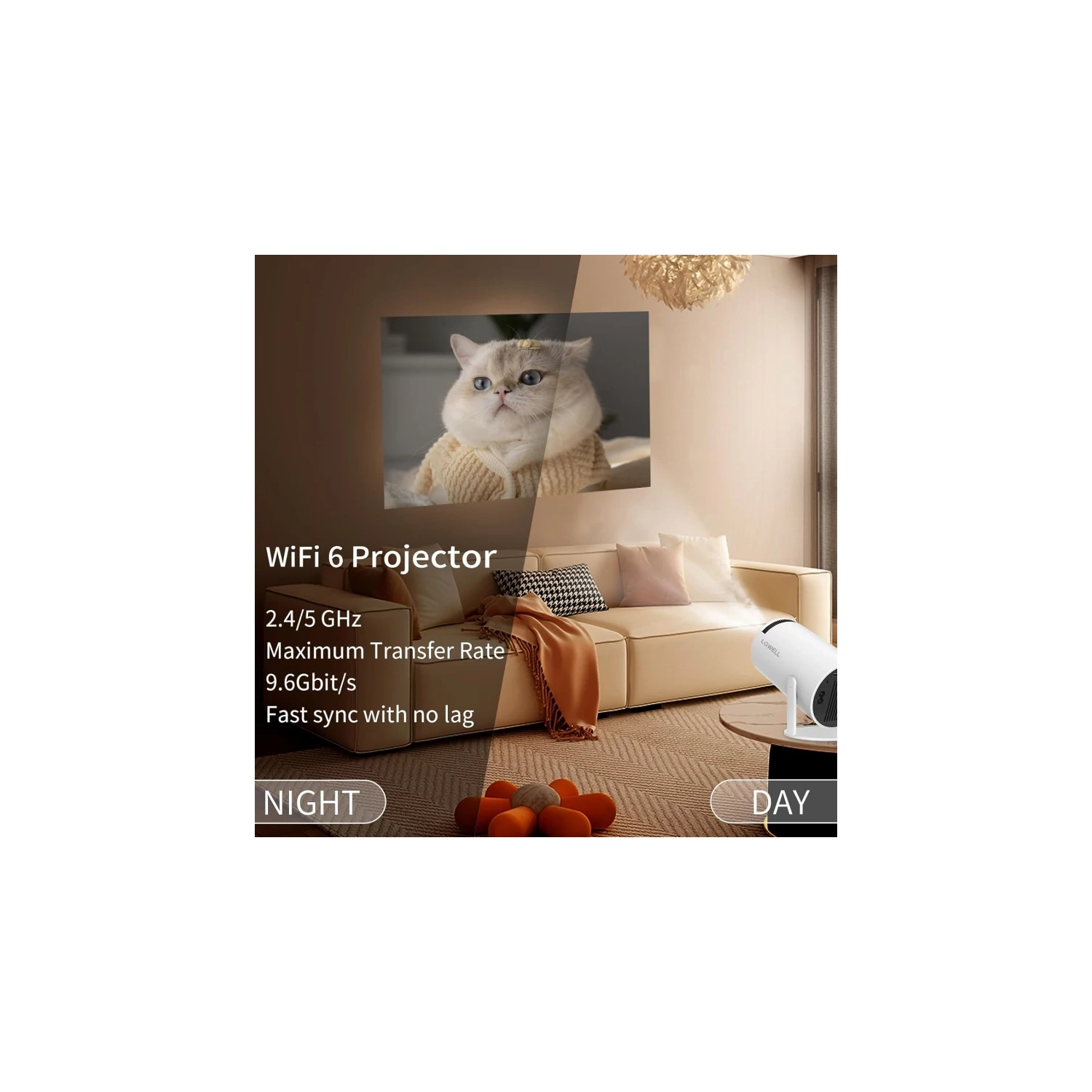 Mini Projector with WiFi 6 & Android 11 OS - Automatic Keystone, 130 Inch Display | 4K Home Cinema HDMI Projector for Phone/PC/Laptop/PS5/Xbox/Stick