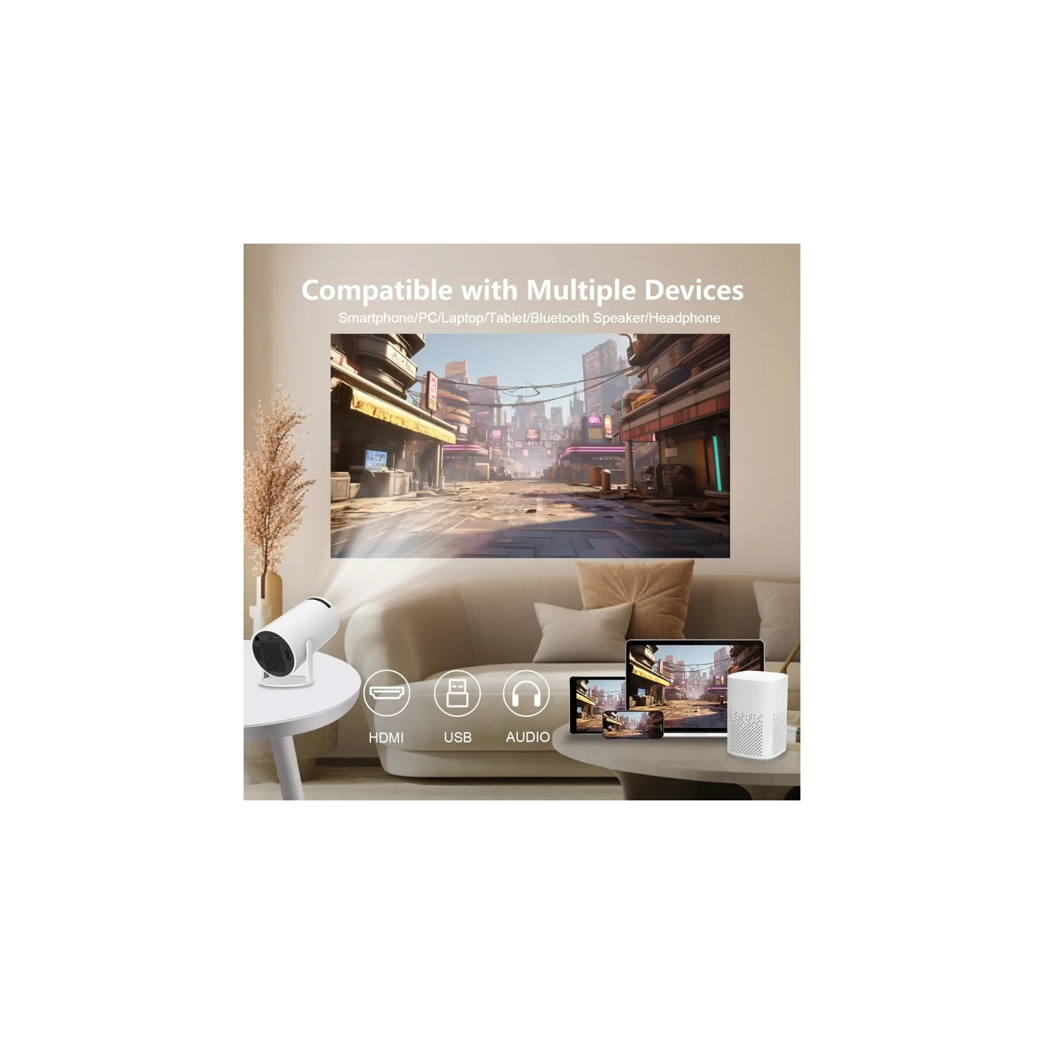 Mini Projector with WiFi 6 & Android 11 OS - Automatic Keystone, 130 Inch Display | 4K Home Cinema HDMI Projector for Phone/PC/Laptop/PS5/Xbox/Stick