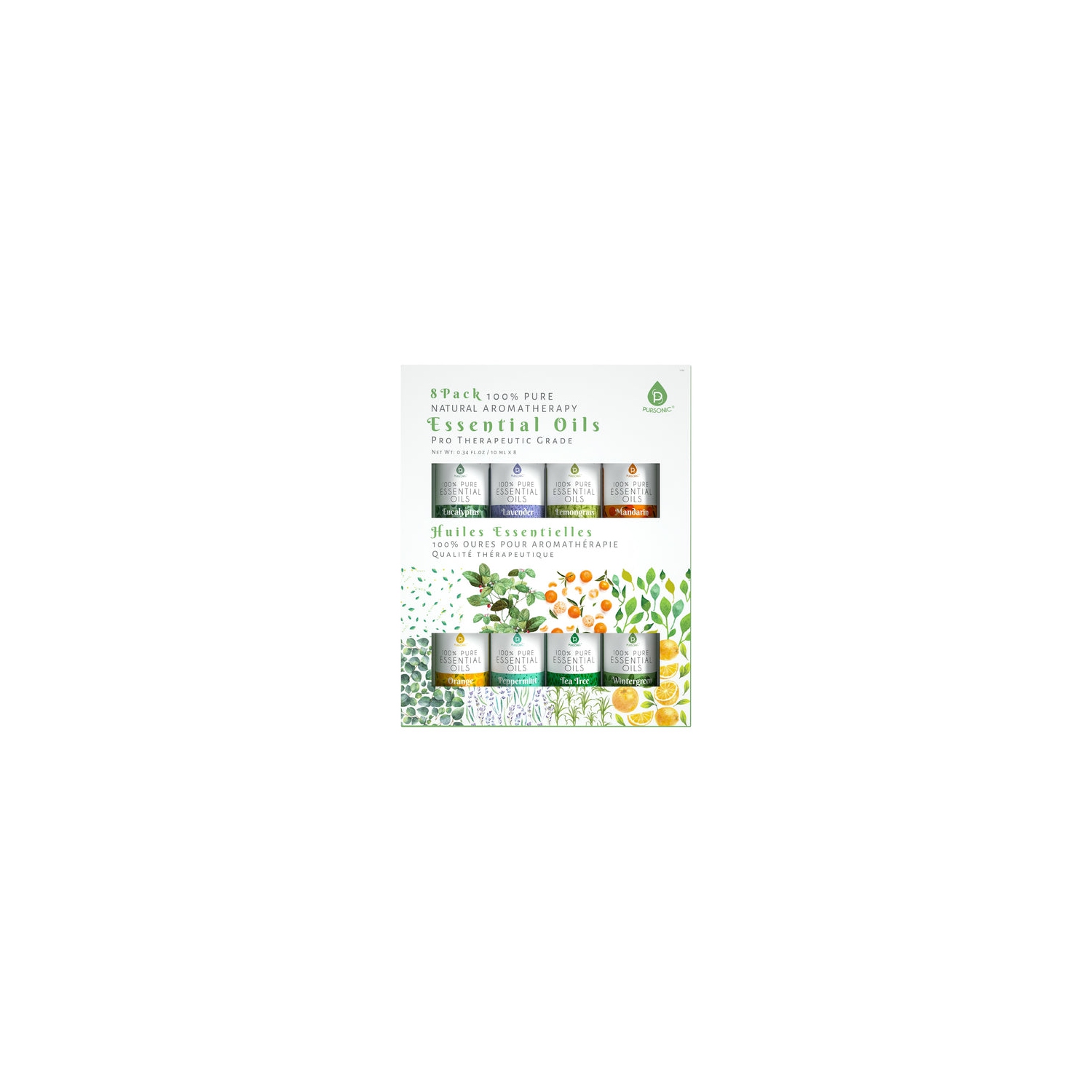 Paquet de 8 huiles essentielles d'aromathérapie 100 % Pure de Pursonic