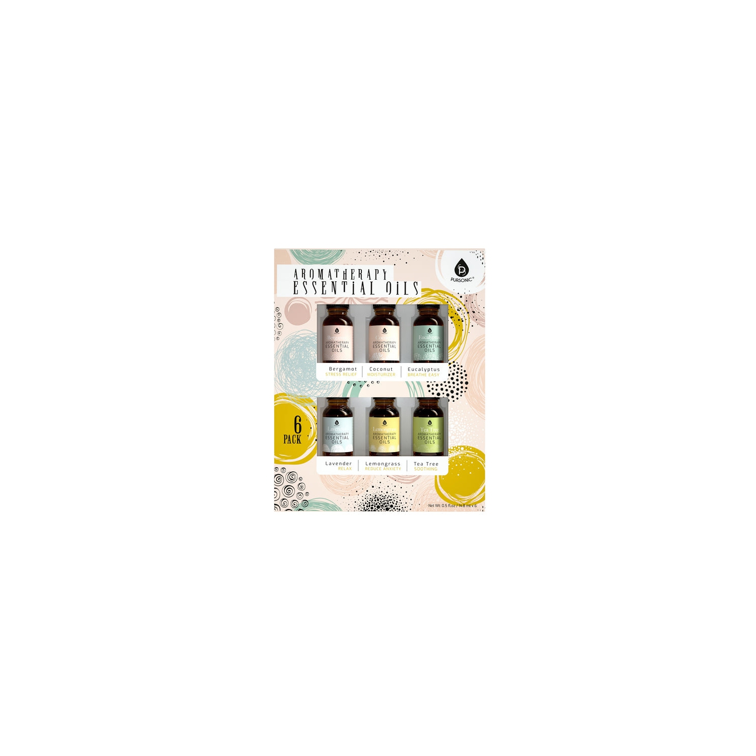 Paquet de 6 huiles essentielles d'aromathérapie de Pursonic