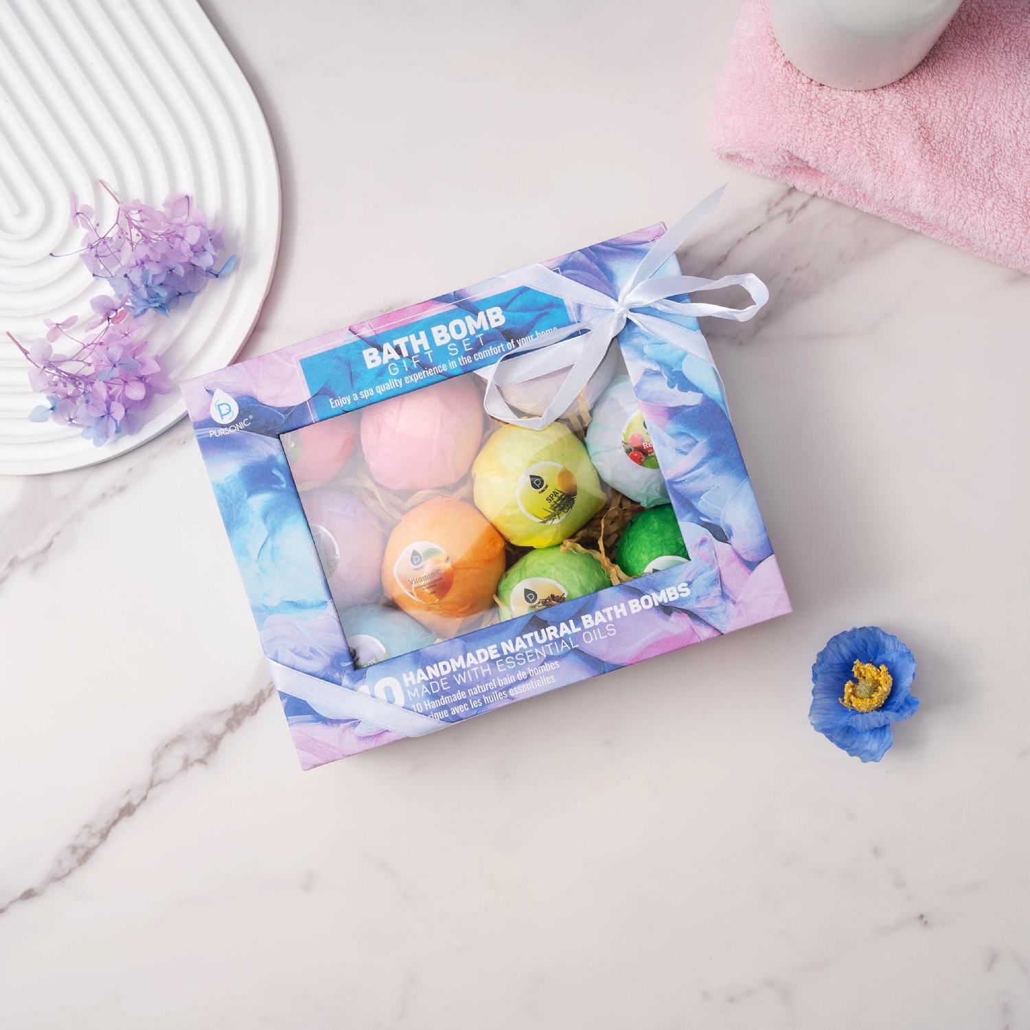 Pursonic 10 Pcs of Handmade, Natural and Organic Bath Bombs