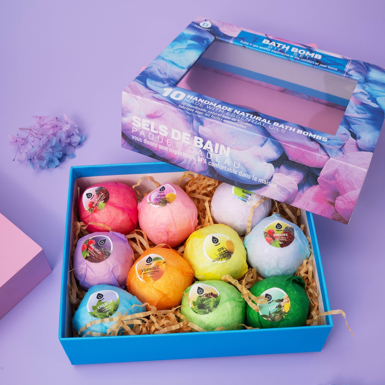 Pursonic 10 Pcs of Handmade, Natural and Organic Bath Bombs