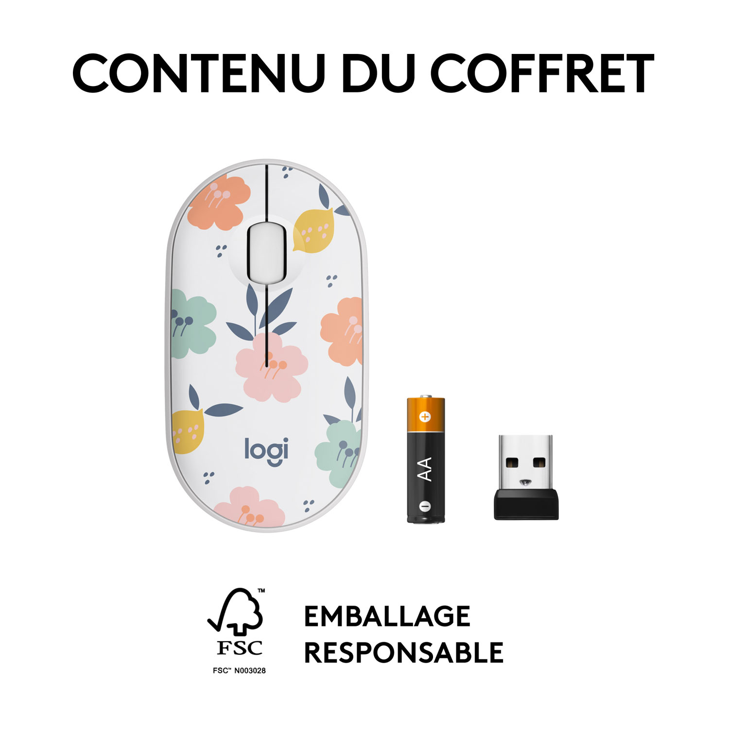 Souris sans fil à suivi optique de 1000 ppp M340 de Logitech - Bouquet de fleurs