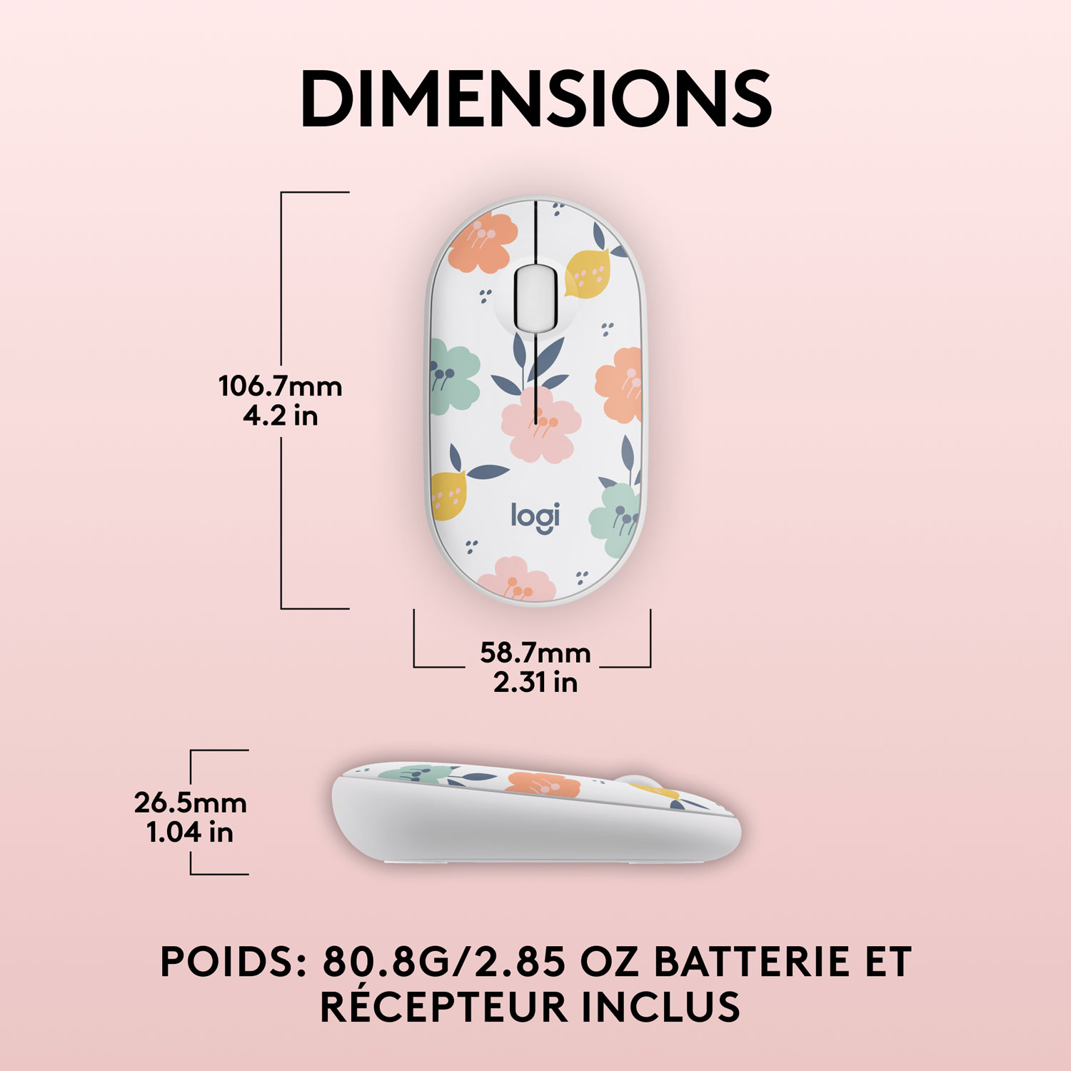 Souris sans fil à suivi optique de 1000 ppp M340 de Logitech - Bouquet de fleurs