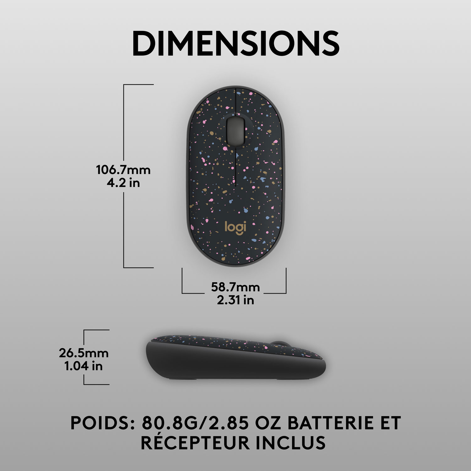Souris de jeu optique sans fil de 1000 ppp M340 X LIGHTSPEED de Logitech - Taches