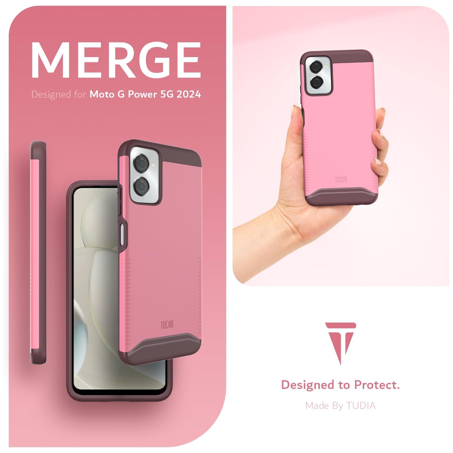 Étui double couche Merge de TUDIA pour Moto G Power 5G 2024 de Motorola - Rose fumé
