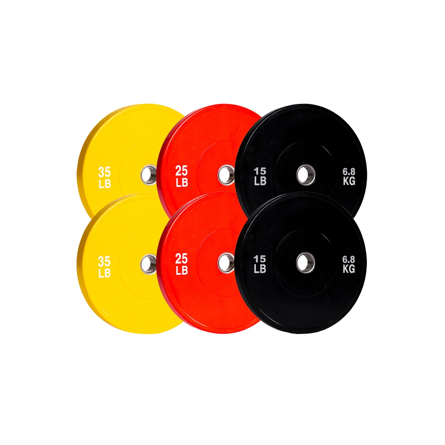 Plaque de poids de pare-chocs olympique PRISP - plaque de caoutchouc pour haltère olympique de 2 pouces avec insert en acier ; paires, ensembles et