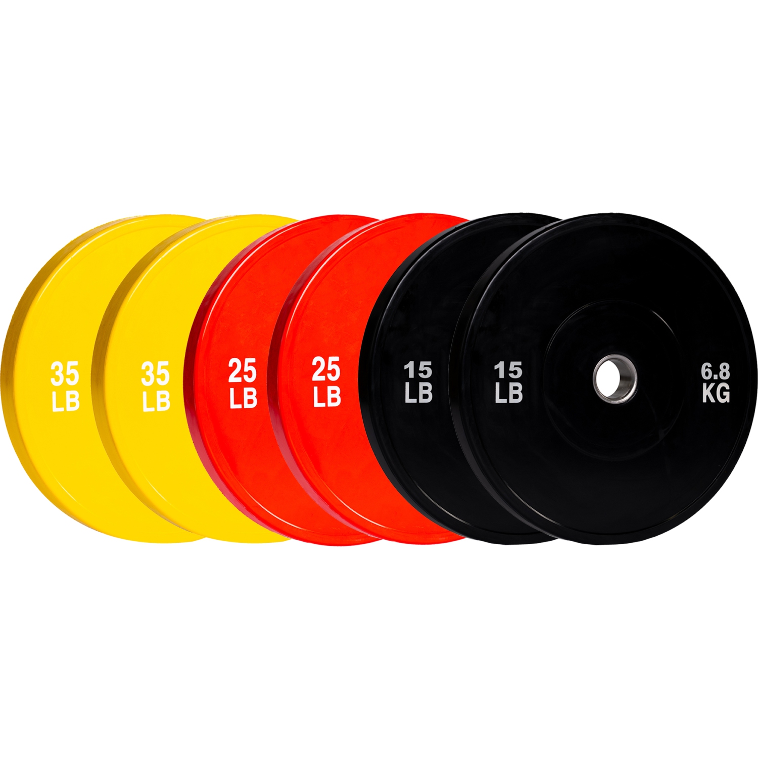 Plaque de poids de pare-chocs olympique PRISP - plaque de caoutchouc pour haltère olympique de 2 pouces avec insert en acier ; paires, ensembles et