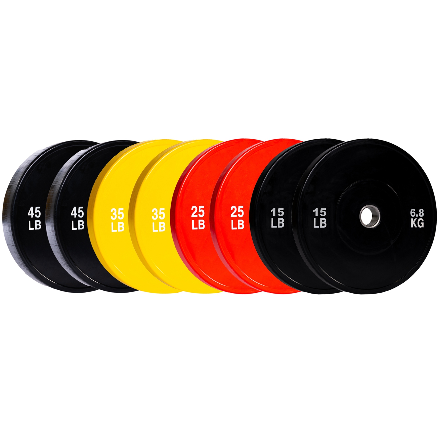 Plaque de poids de pare-chocs olympique PRISP - plaque de caoutchouc pour haltère olympique de 2 pouces avec insert en acier ; paires, ensembles et