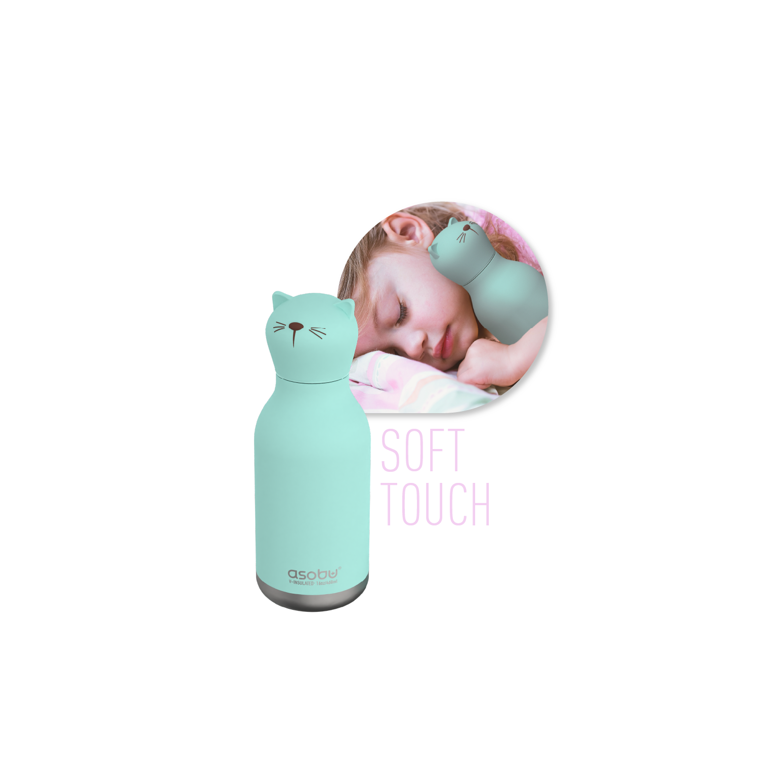 Asobu Bestie Kids Insulated Water Bottle with Detachable Soft Animal Head 16 Ounce