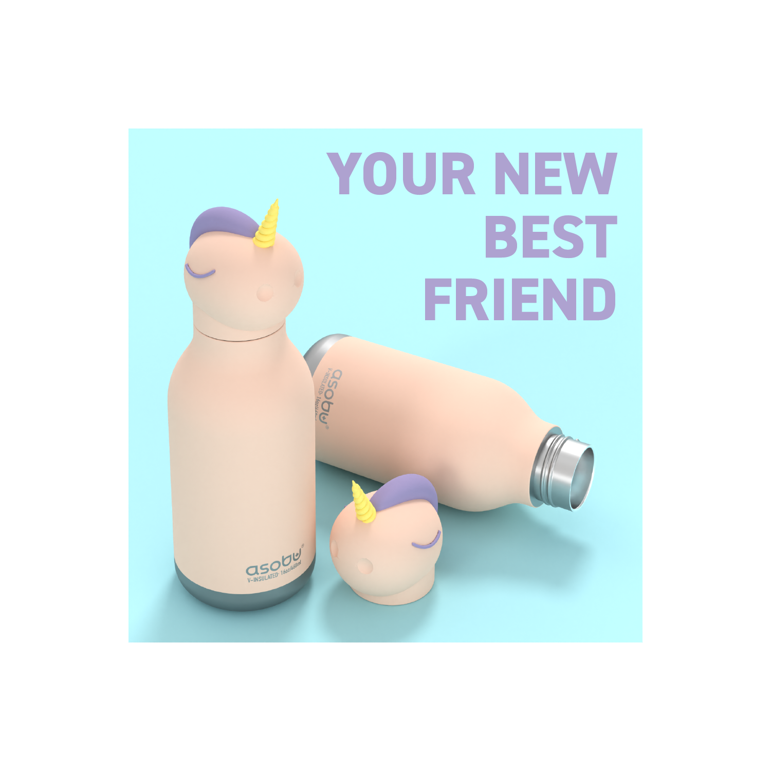 Asobu Bestie Kids Insulated Water Bottle with Detachable Soft Animal Head 16 Ounce