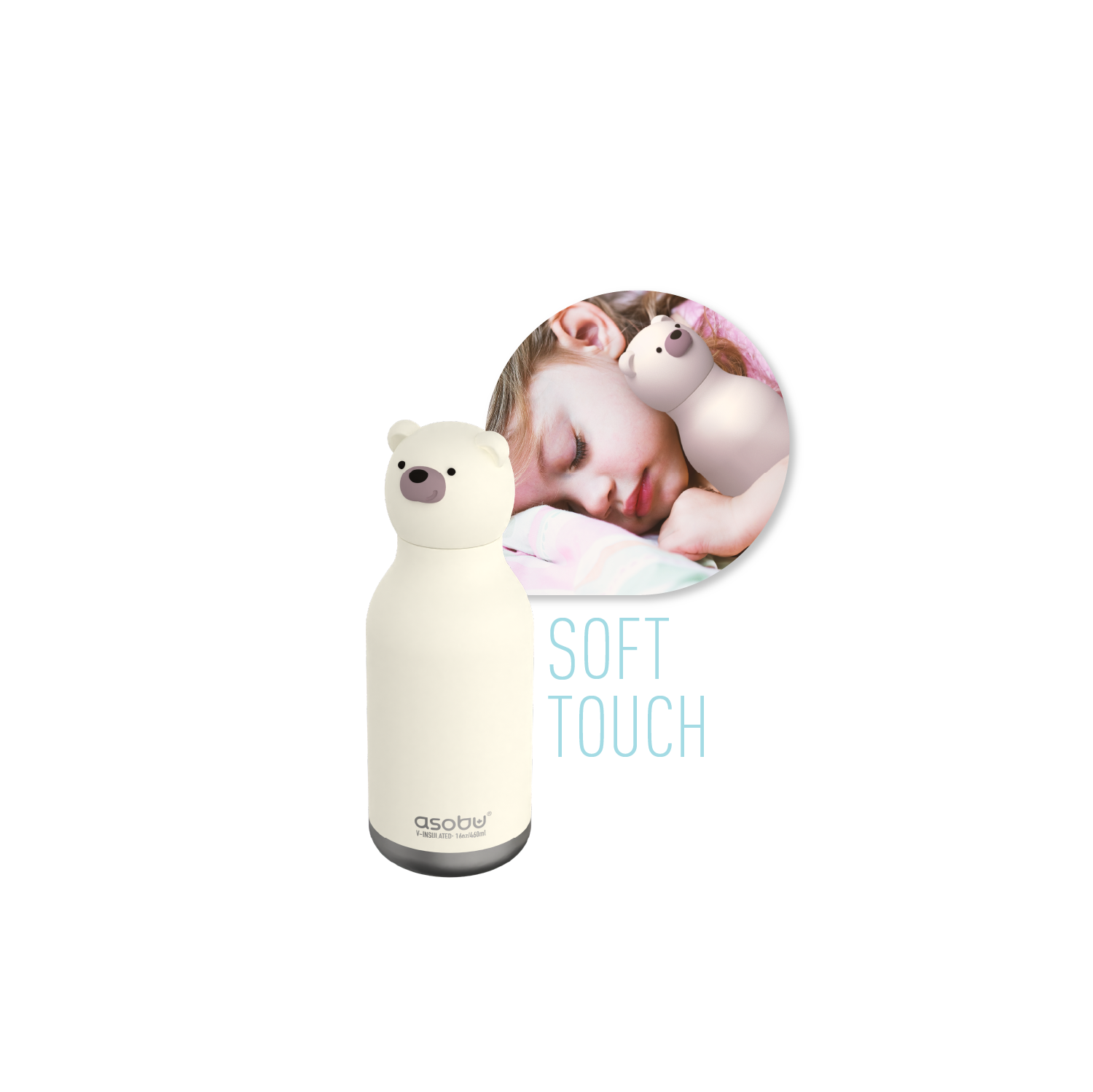 Bouteille d'eau isotherme pour enfants avec tête d'animal douce amovible de 16 oz d'Asobu Bestie