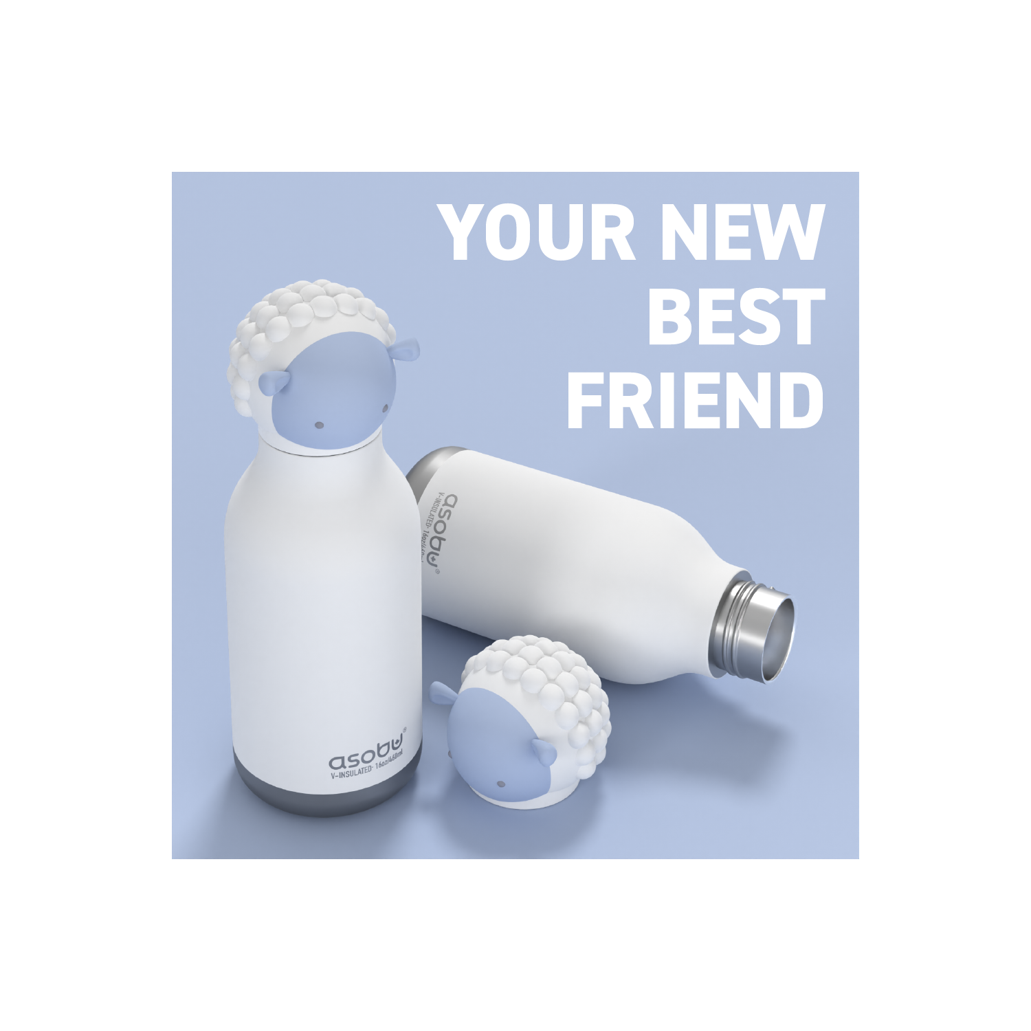 Asobu Bestie Kids Insulated Water Bottle with Detachable Soft Animal Head 16 Ounce