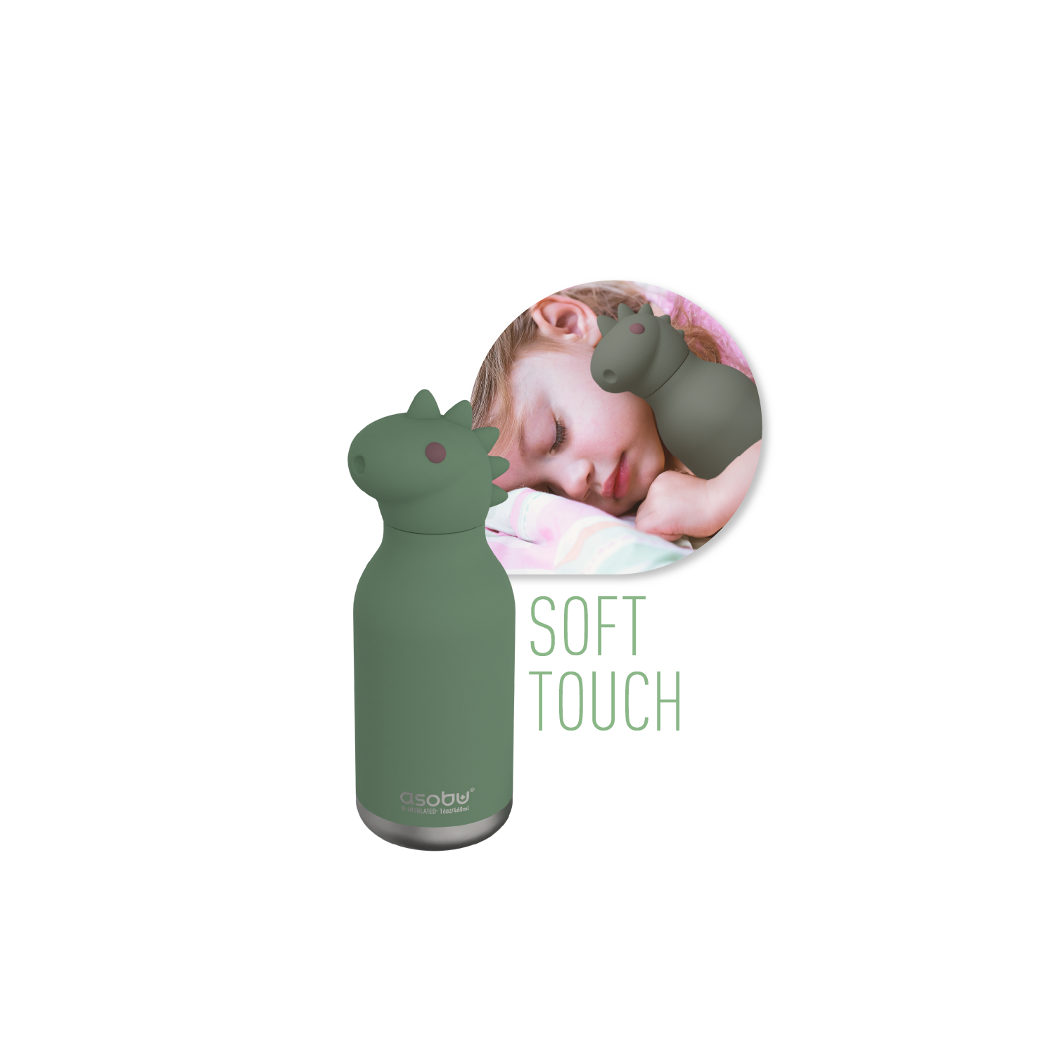 Bouteille d'eau isotherme pour enfants avec tête d'animal douce amovible de 16 oz d'Asobu Bestie