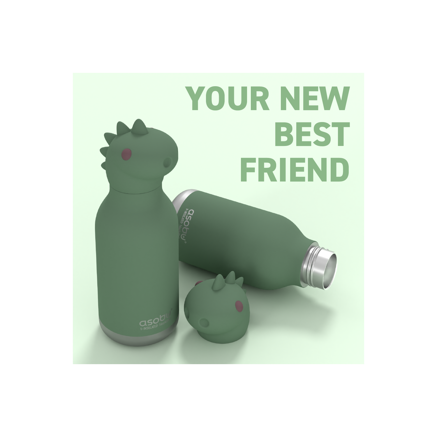 Bouteille d'eau isotherme pour enfants avec tête d'animal douce amovible de 16 oz d'Asobu Bestie