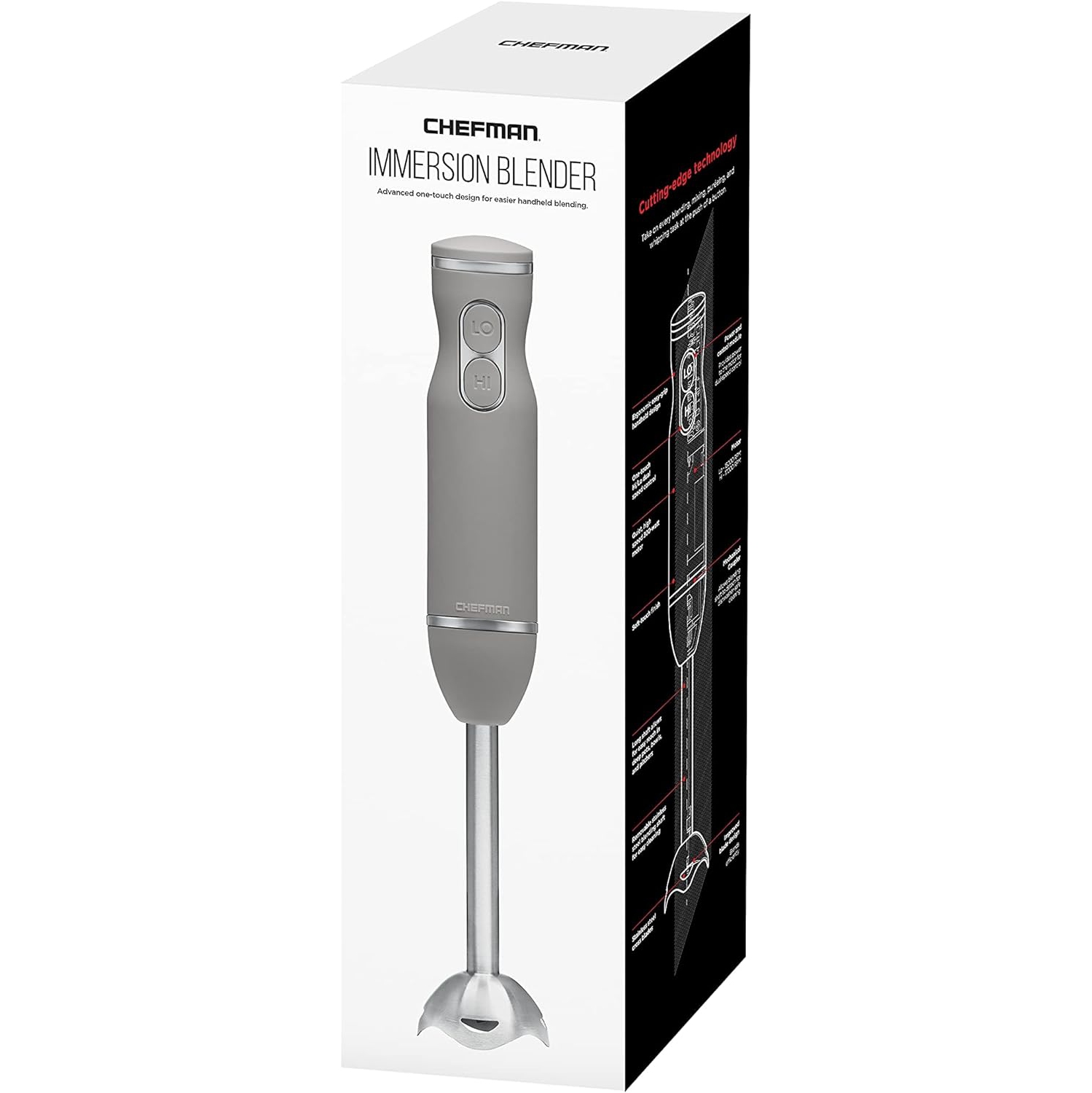 Chefman Immersion 300W Hand Blender with Stainless Steel Blades, Powerful Electric Ice Crushing 2-speed Control Handheld Food Mixer, Purées,