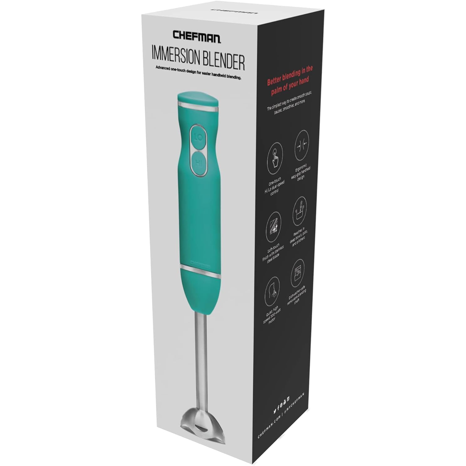 Chefman Immersion 300W Hand Blender with Stainless Steel Blades, Powerful Electric Ice Crushing 2-speed Control Handheld Food Mixer, Purées,