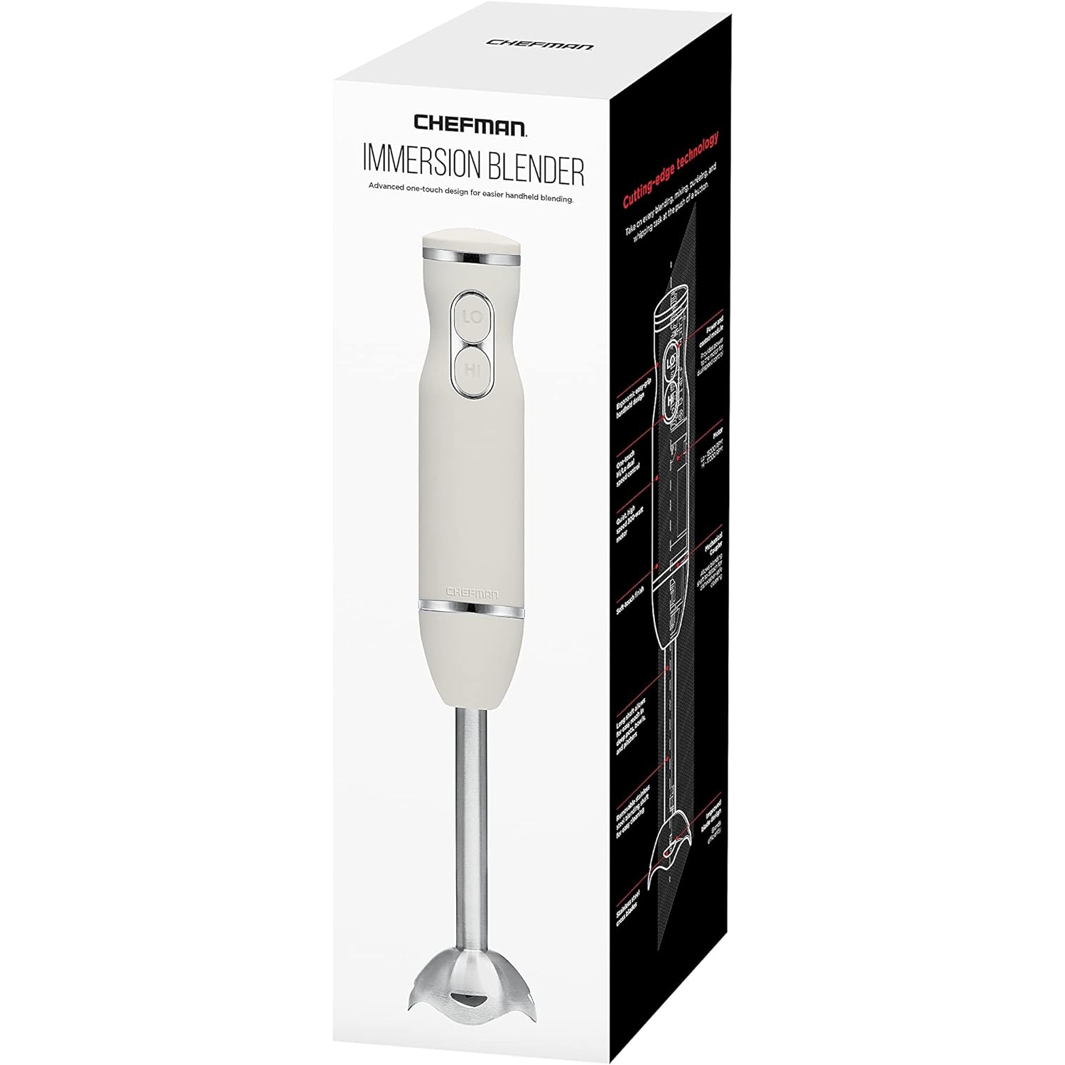 Chefman Immersion 300W Hand Blender with Stainless Steel Blades, Powerful Electric Ice Crushing 2-speed Control Handheld Food Mixer, Purées,